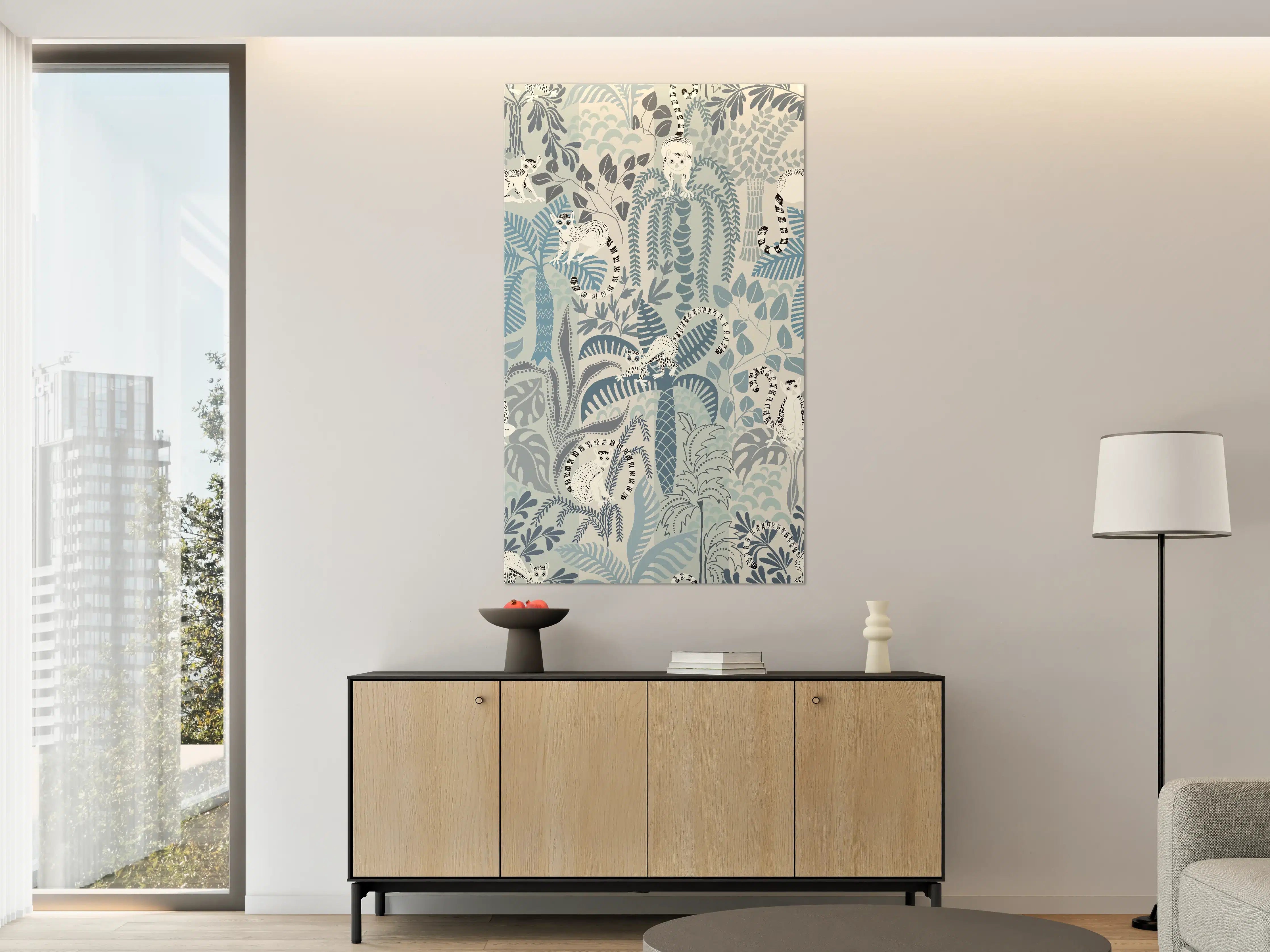 Große Wandbilder - Elegantes Dschungel-Motiv mit weißen Tigern in Blau-Tönen