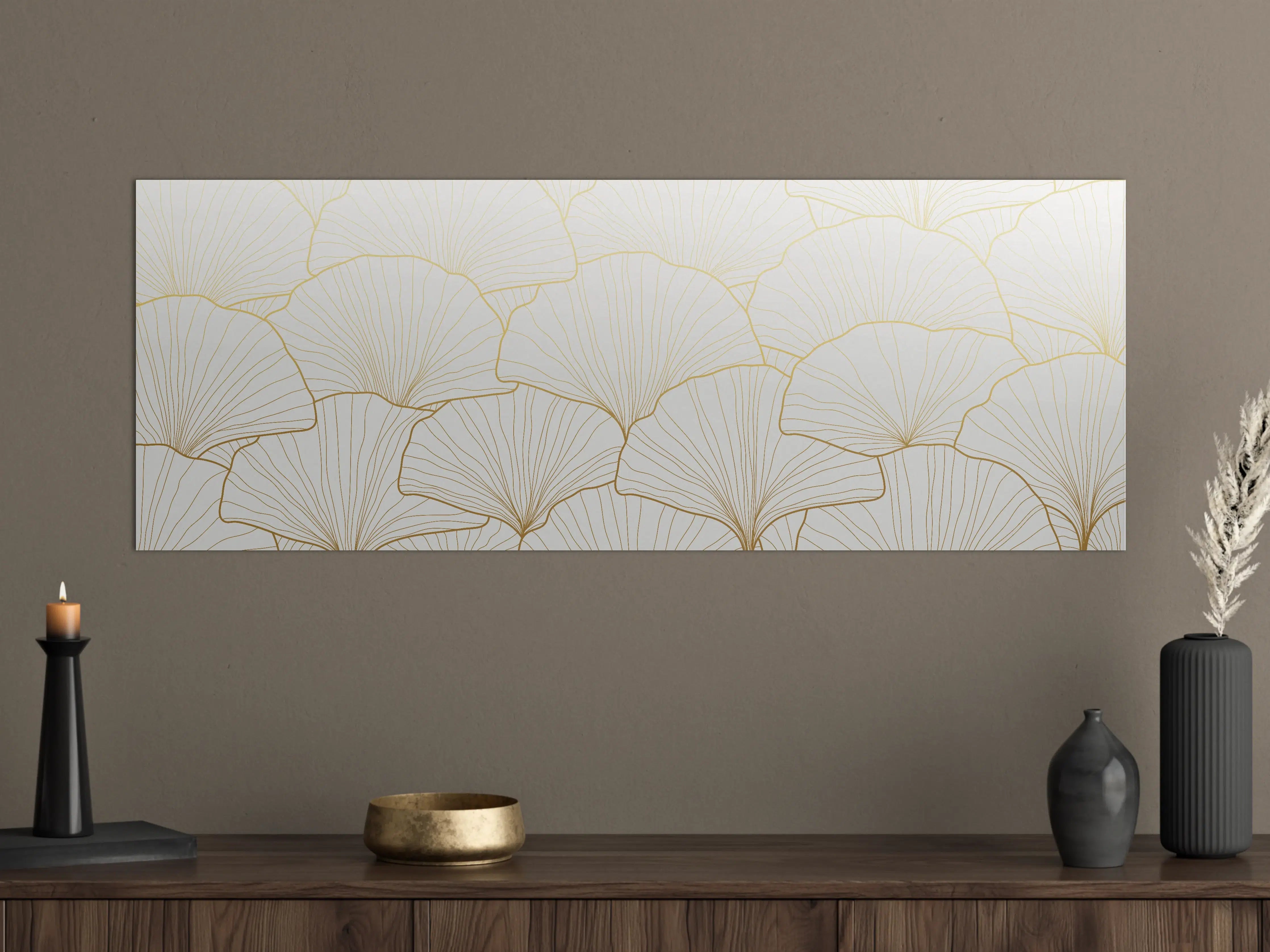 Große Wandbilder - Elegantes Ginkgo-Blatt Design Weiß-Gold