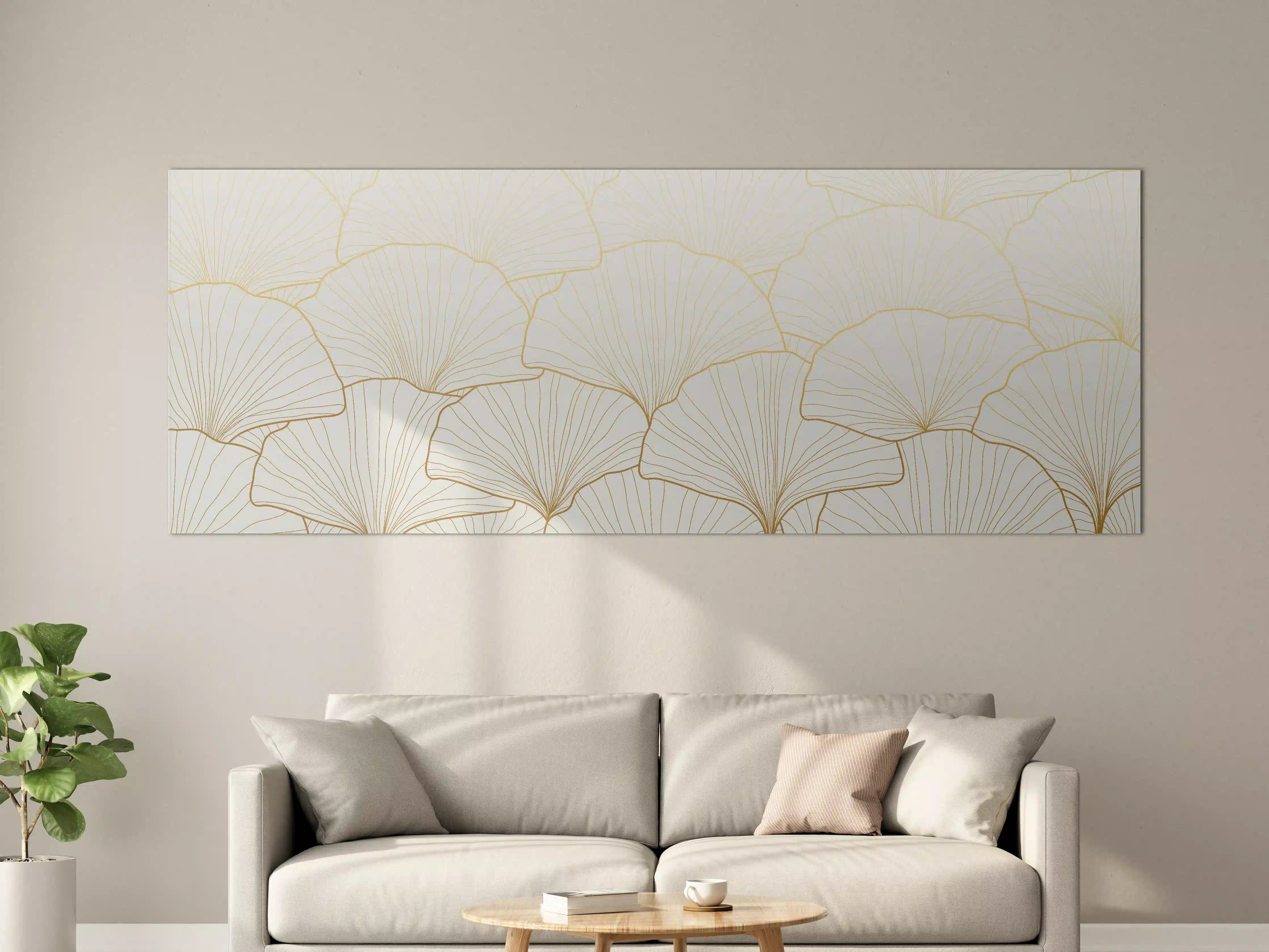 Große Wandbilder - Elegantes Ginkgo-Blatt Design Weiß-Gold