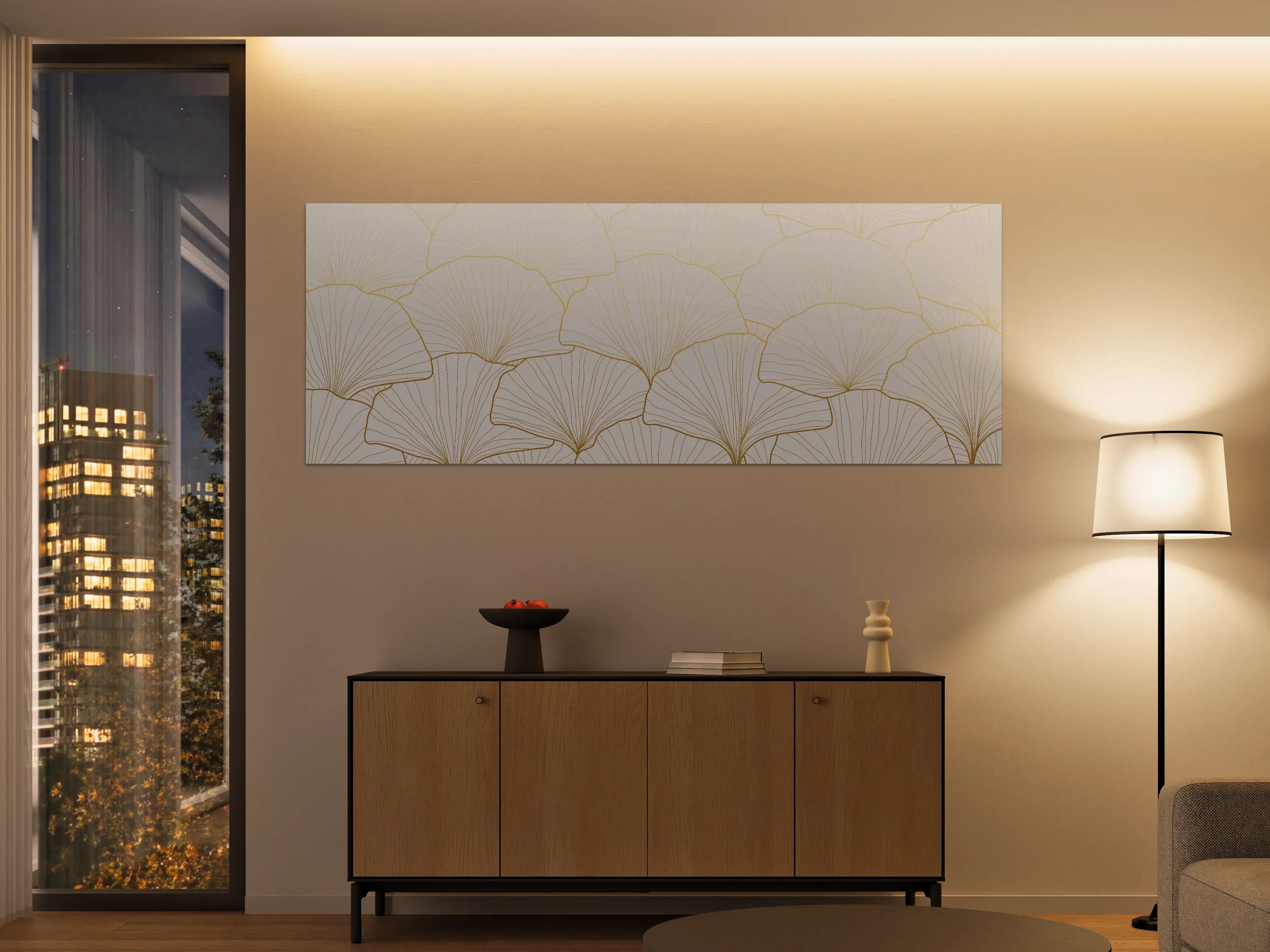 Große Wandbilder - Elegantes Ginkgo-Blatt Design Weiß-Gold