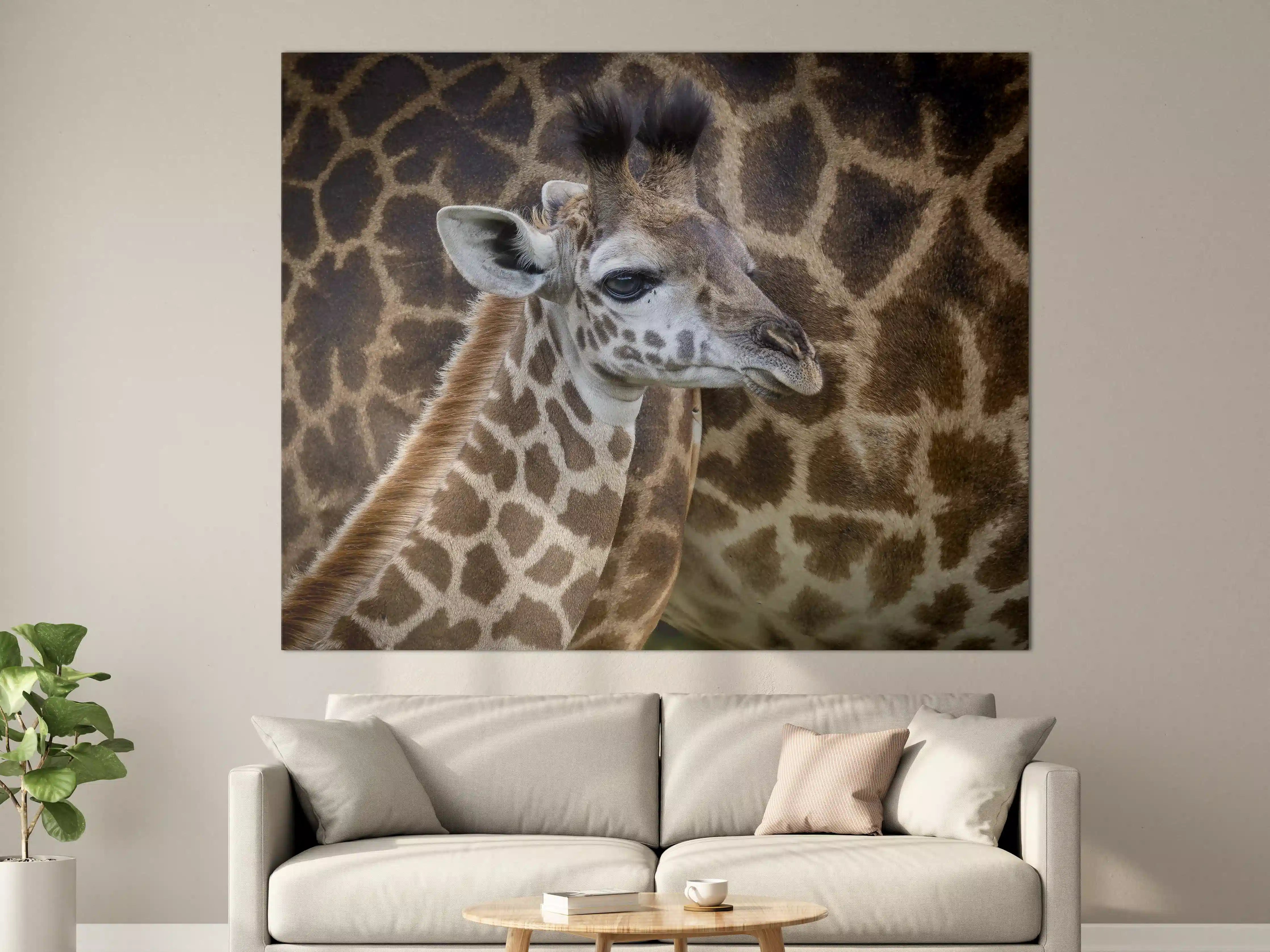 Große Wandbilder - Elegantes Giraffenporträt vor tierischer Kulisse