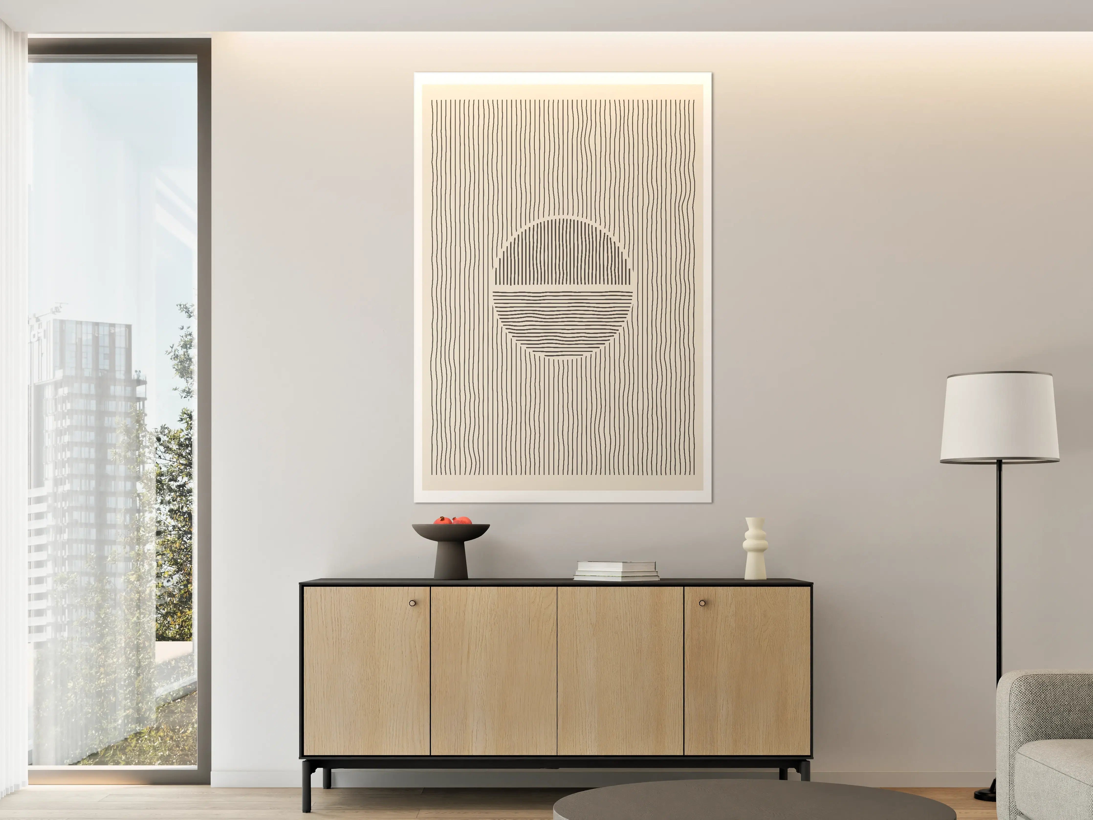 Große Wandbilder - Elegantes Schwarz-Weiß-Design mit Linienmuster