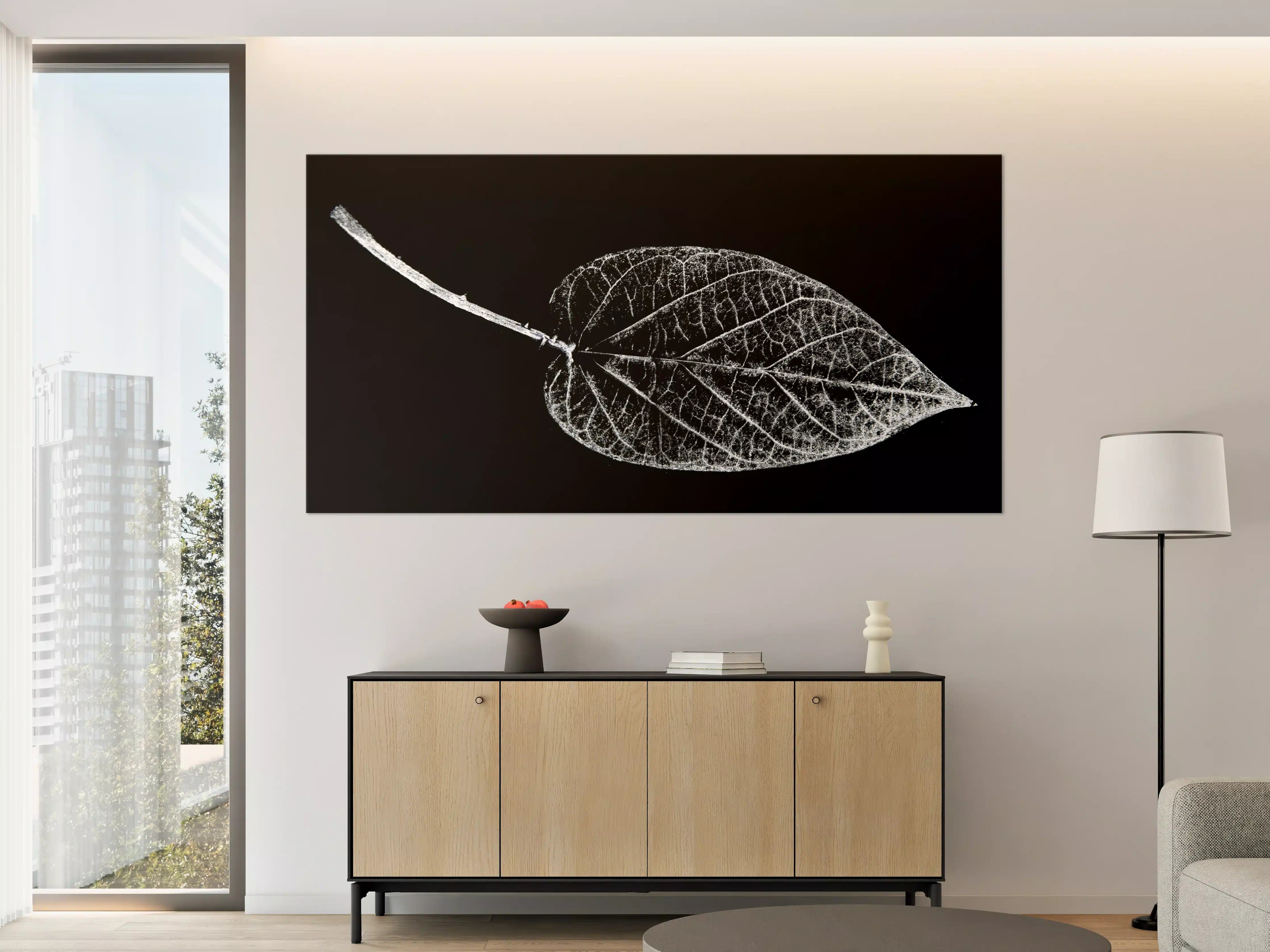 Große Wandbilder - Elegantes Schwarz-Weiß Laubblatt