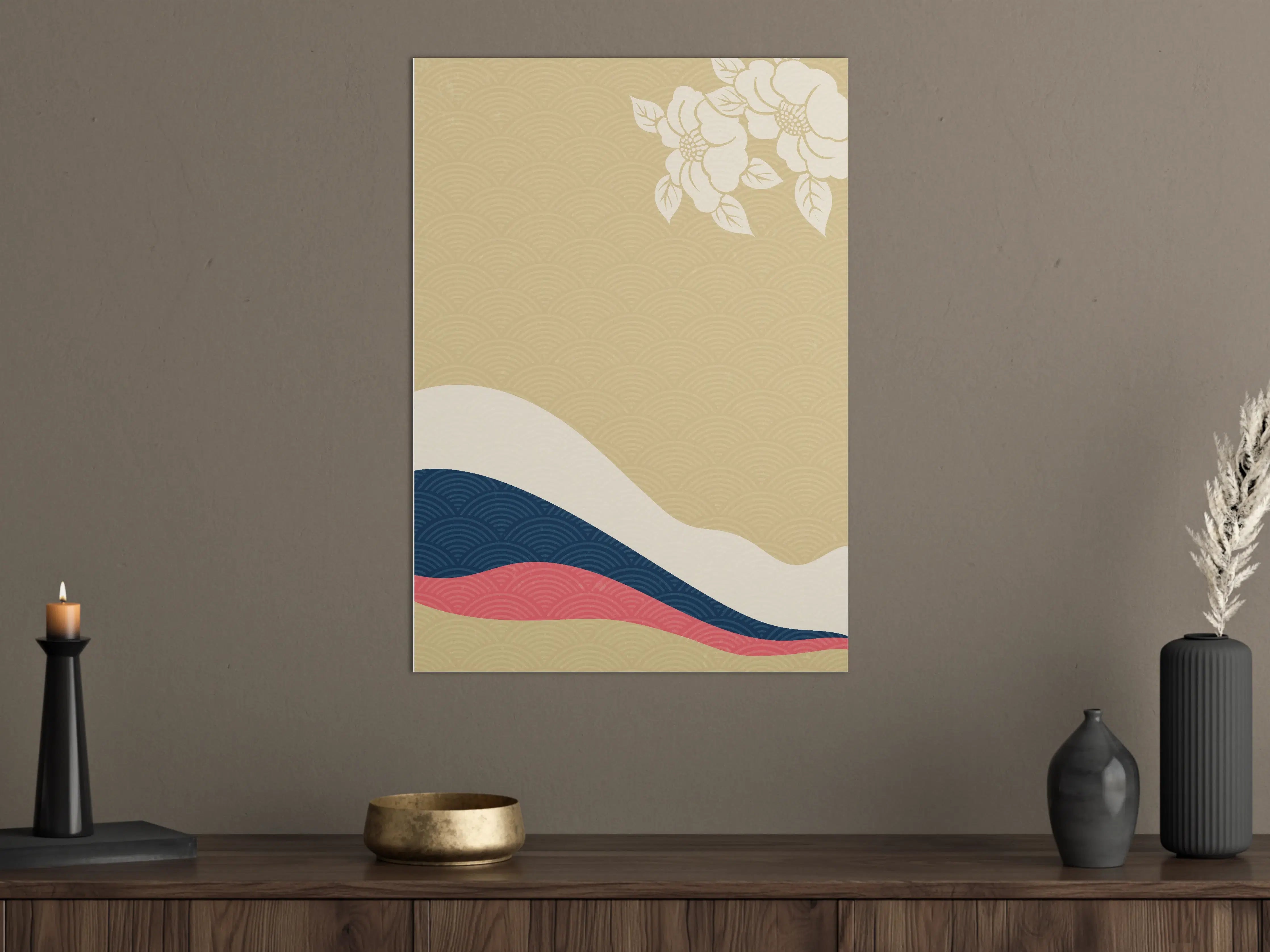 Große Wandbilder - Elegantes japanisches Wellen-Design in Beige, Blau, Weiß und Rosa