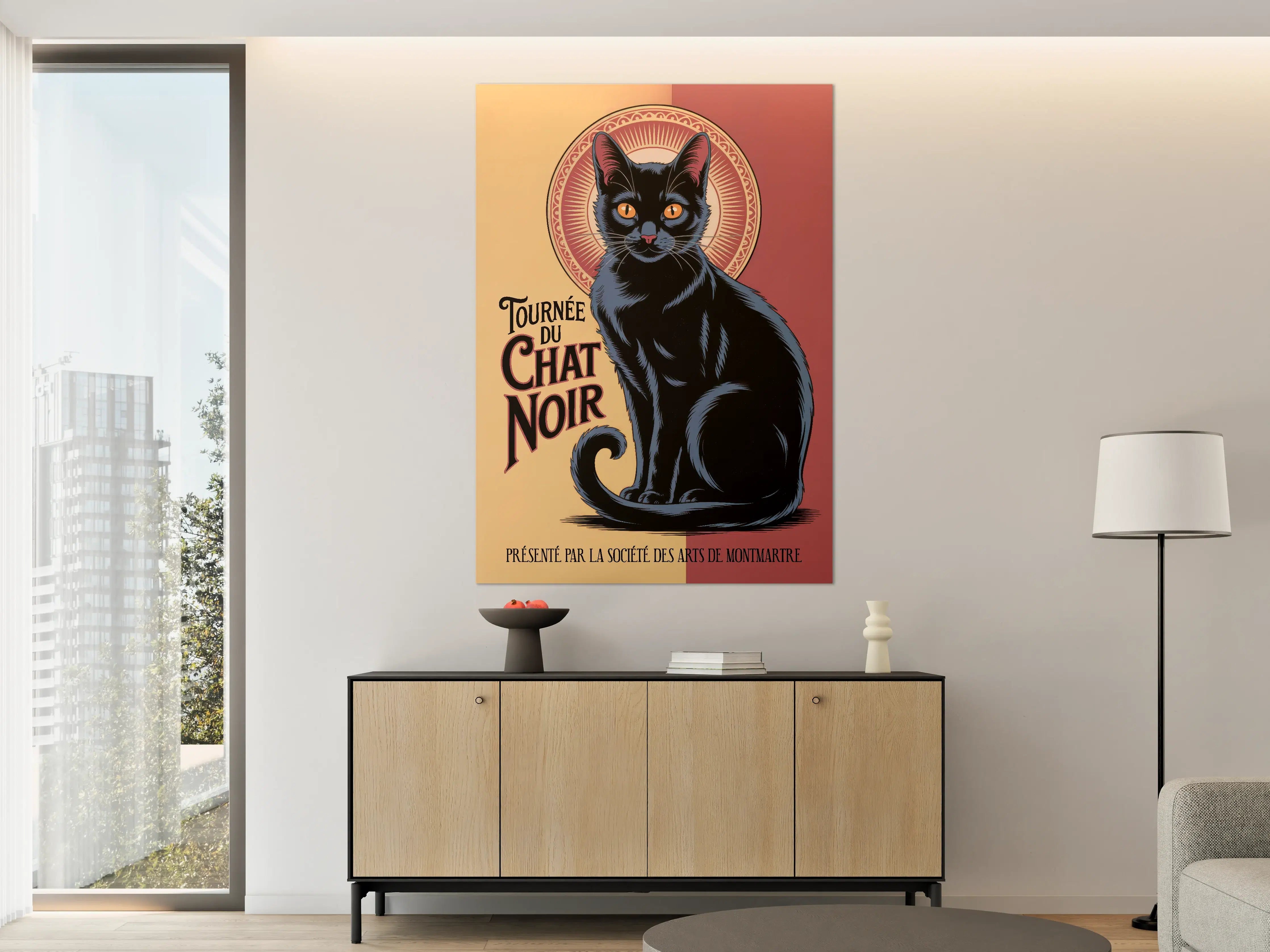 Große Wandbilder - Elegantes schwarzes Katzenporträt mit goldenem Halo
