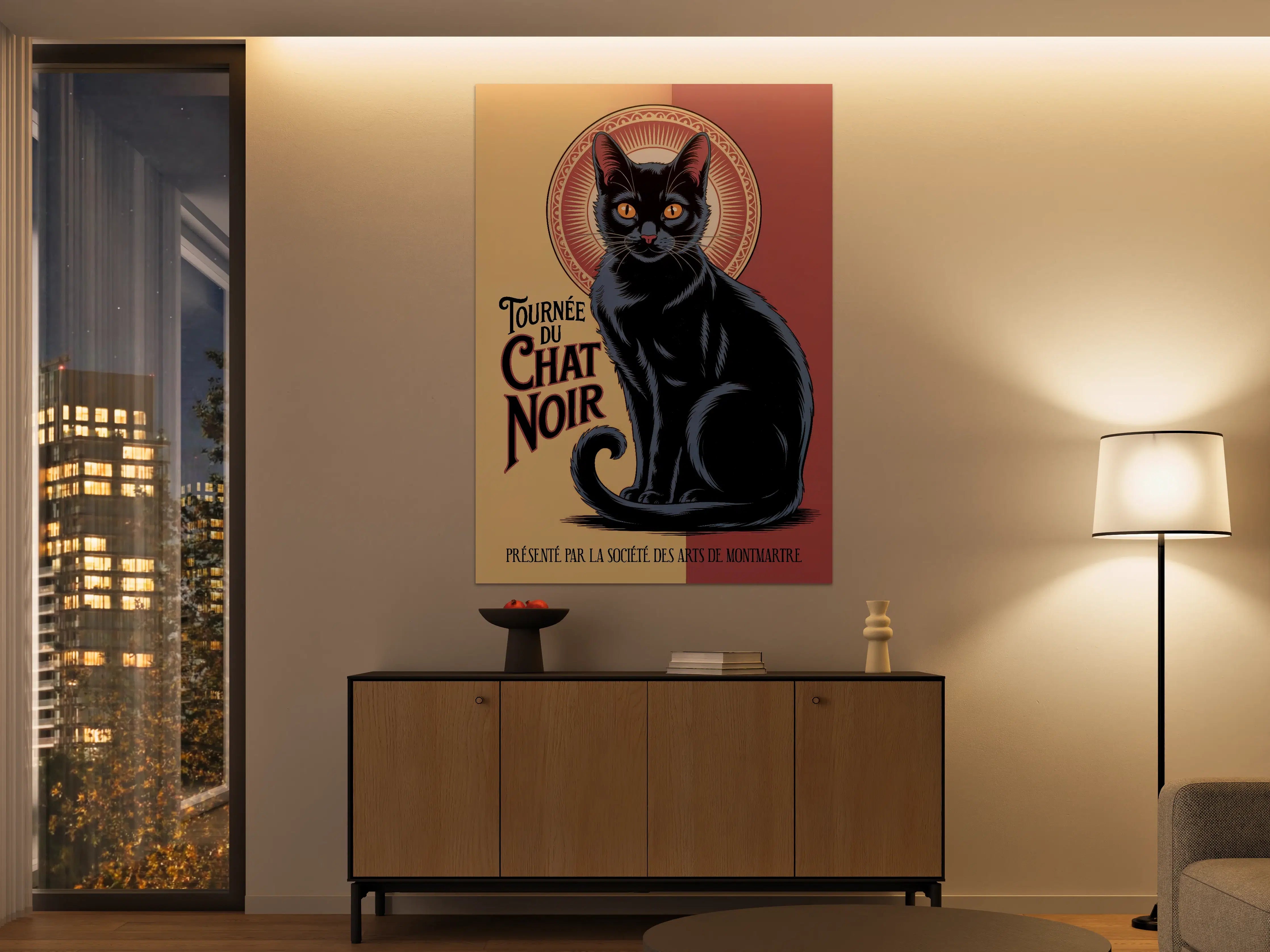 Große Wandbilder - Elegantes schwarzes Katzenporträt mit goldenem Halo