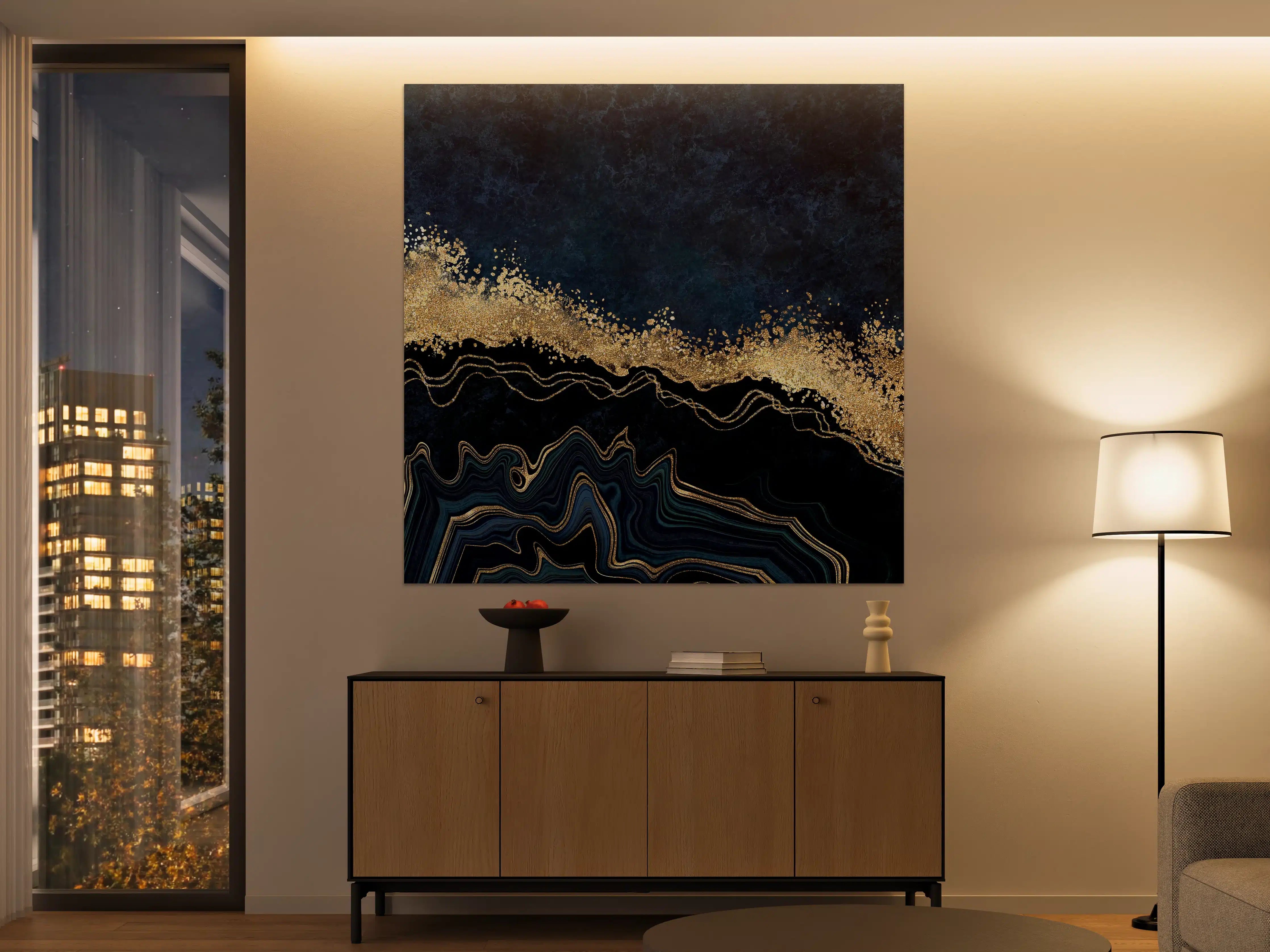 Große Wandbilder - Elegantes, dunkles Design mit goldenen Akzenten