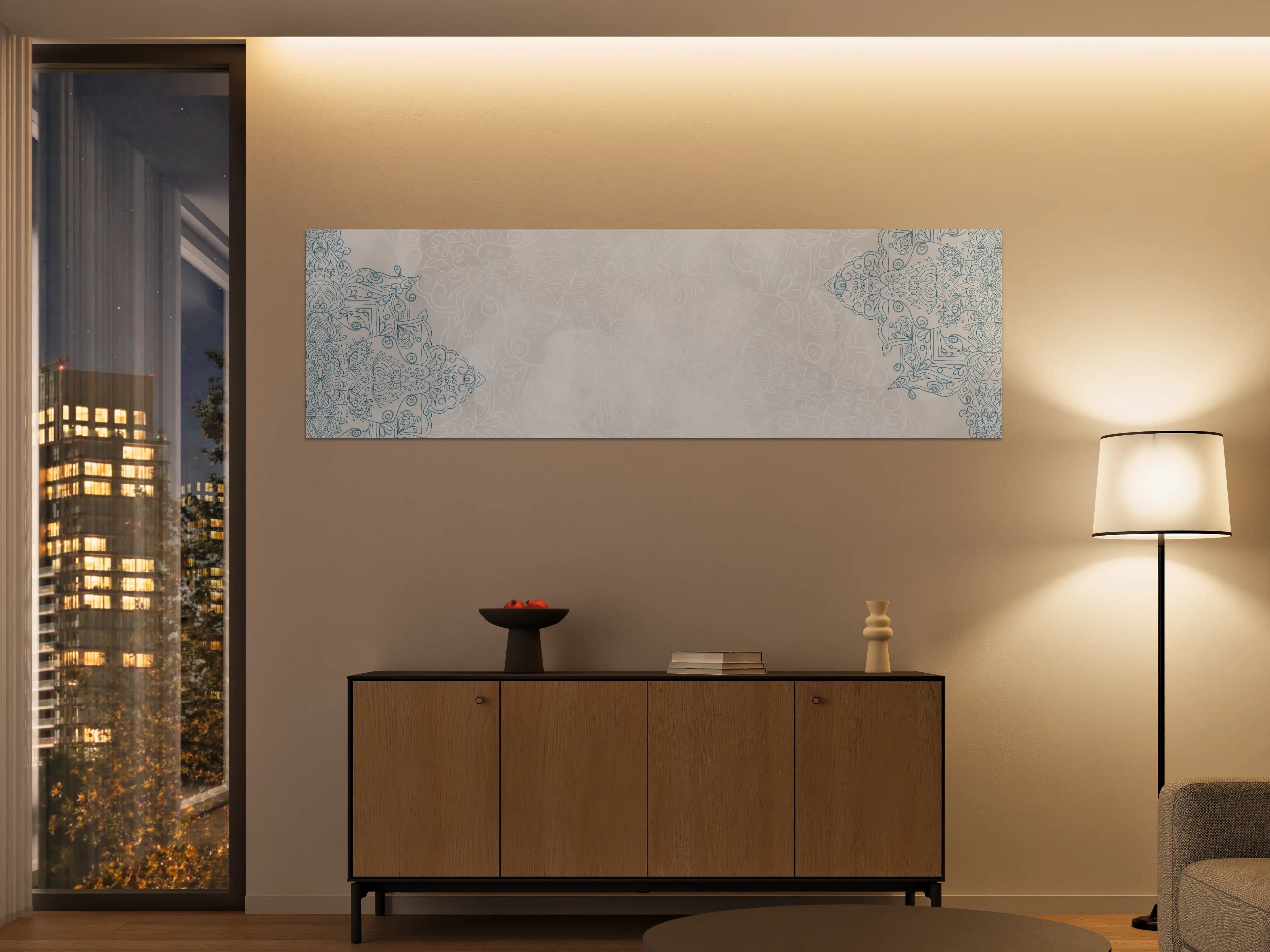 Große Wandbilder - Elegantes, helles Hintergrundbild mit dekorativen blauen Mustern