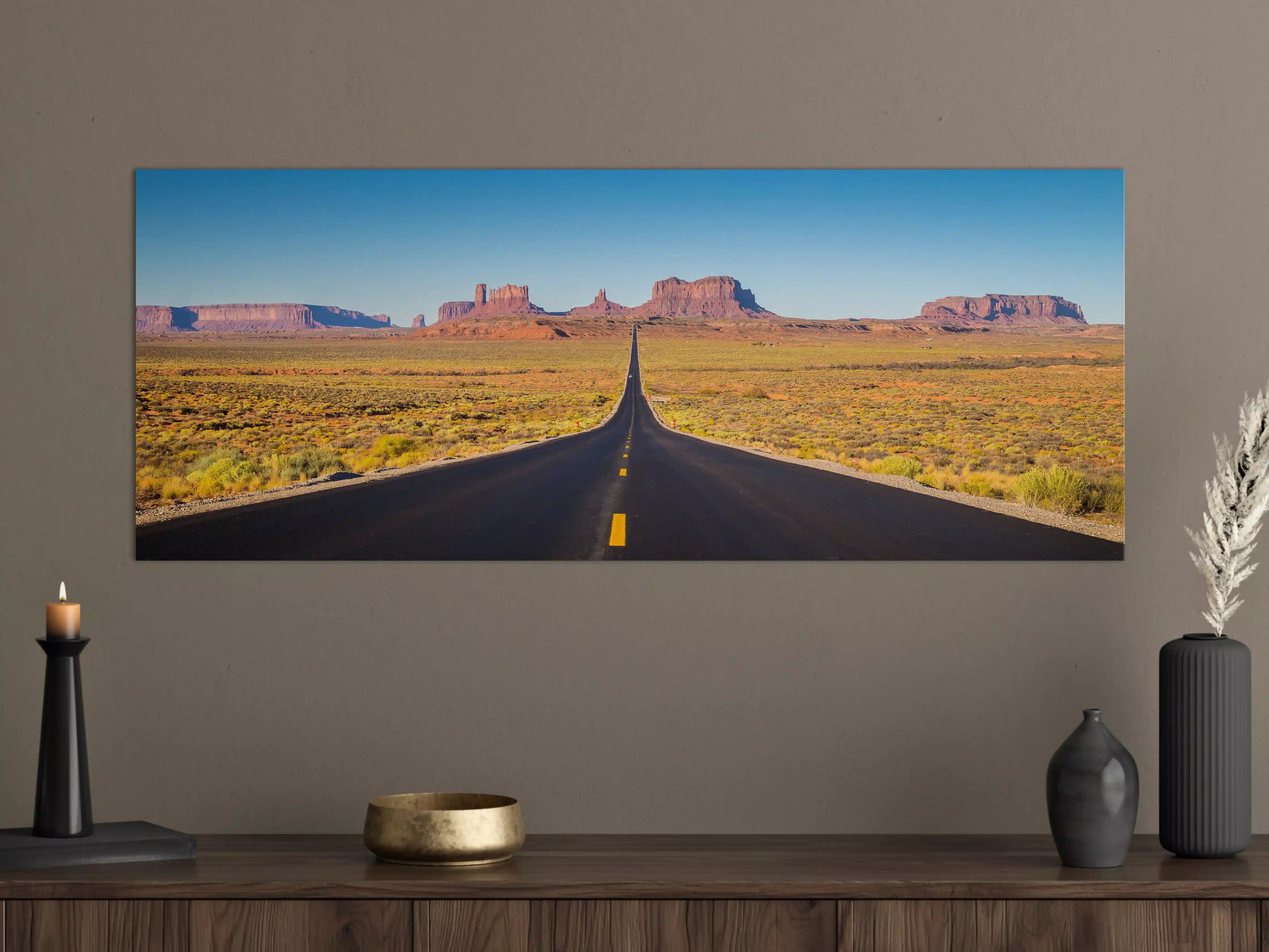 Große Wandbilder - Endlose Wüstenstraße im Monument Valley
