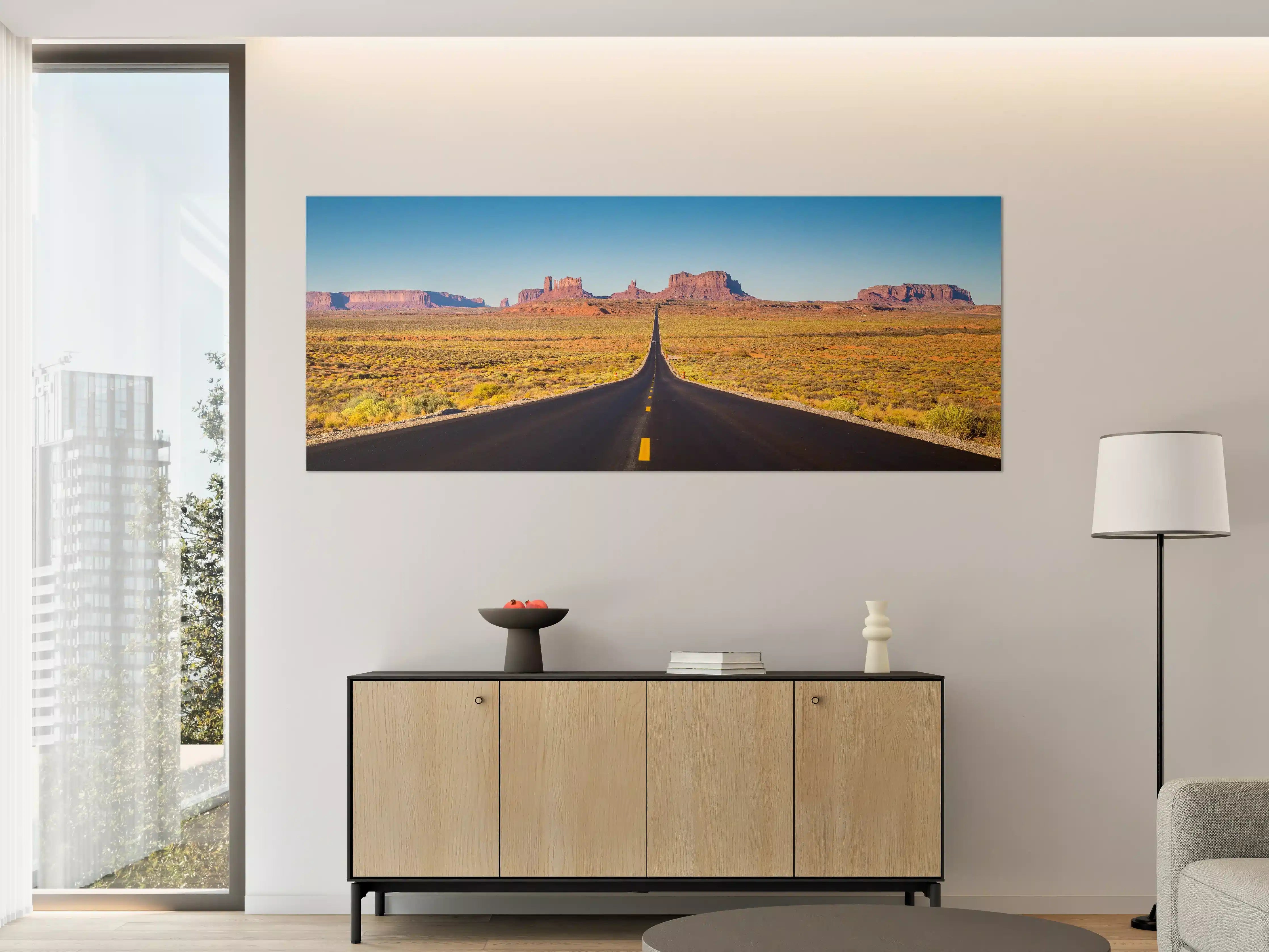 Große Wandbilder - Endlose Wüstenstraße im Monument Valley