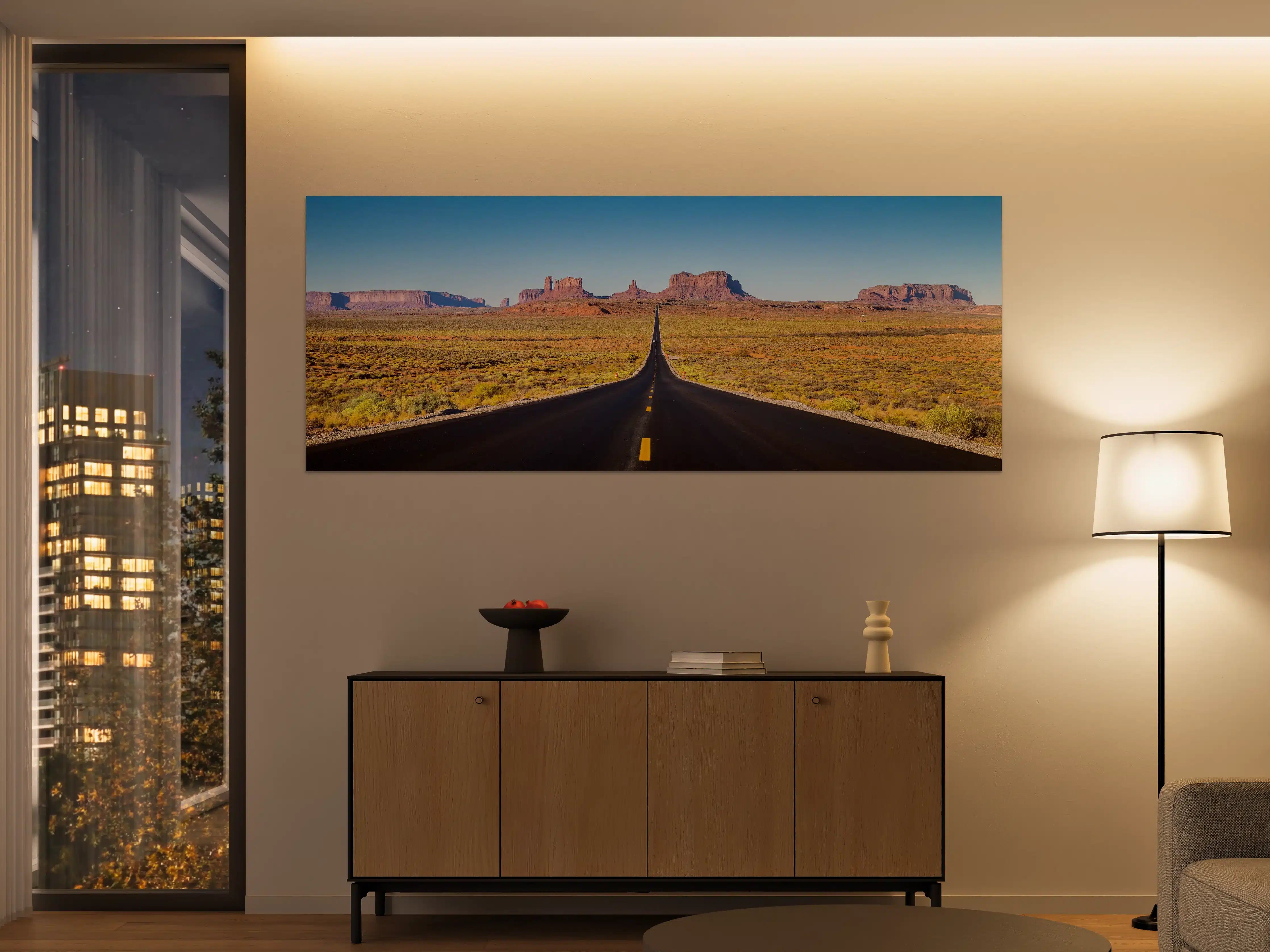 Große Wandbilder - Endlose Wüstenstraße im Monument Valley