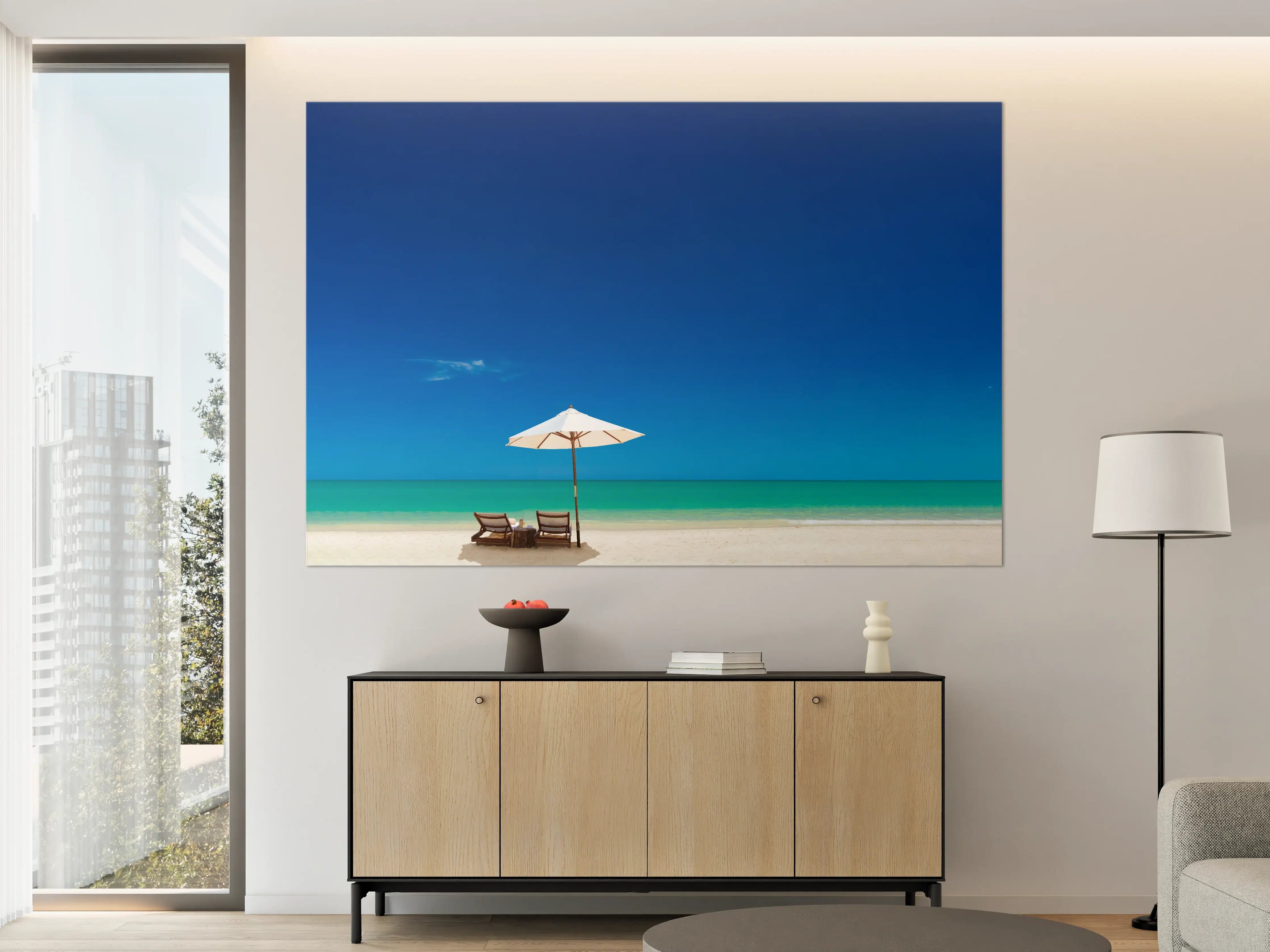 Große Wandbilder - Entspannender Strand mit Sonnenschirm