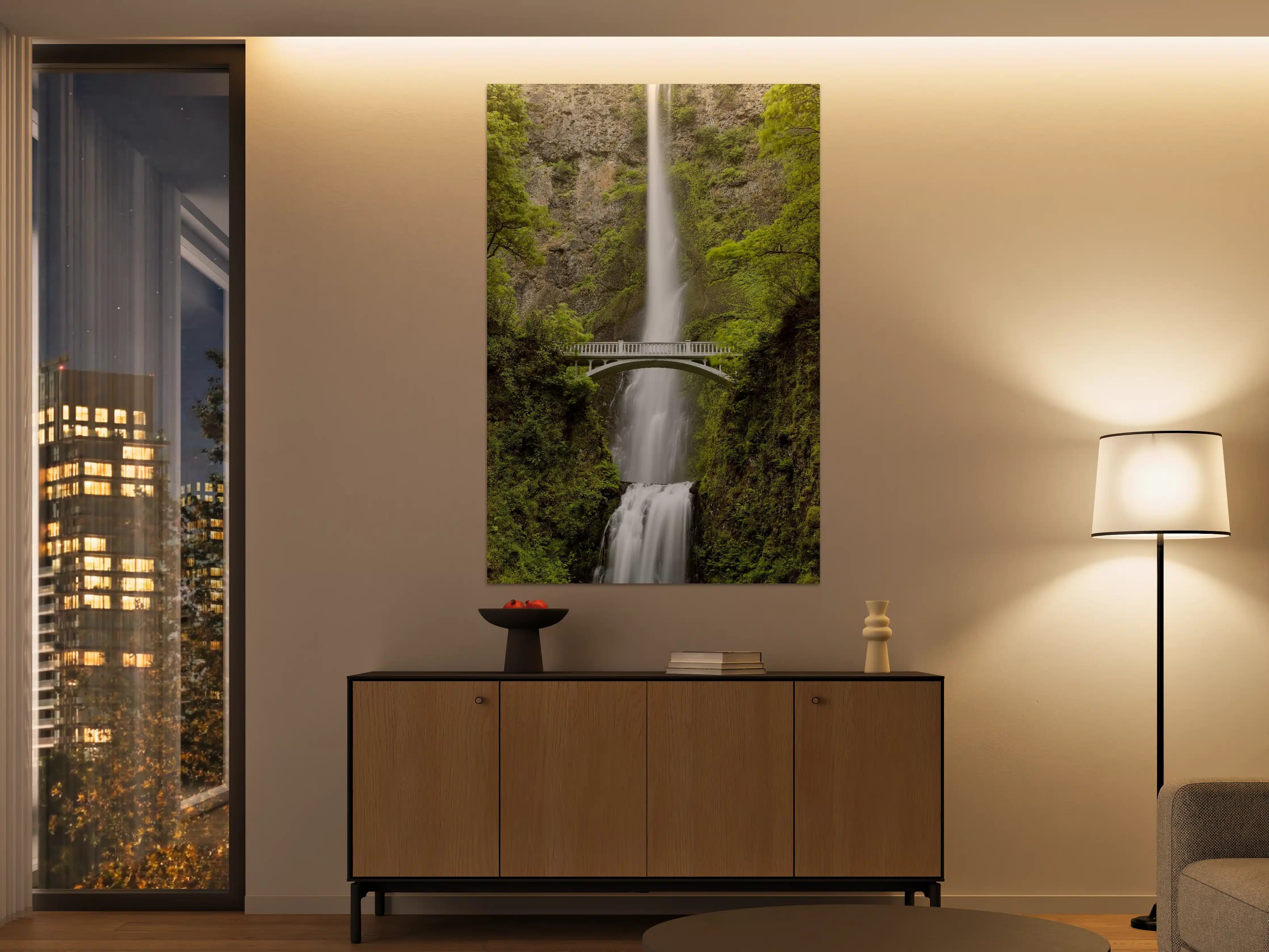 Große Wandbilder - Erhabene grüne Wasserfall Landschaft mit sanften Grautönen