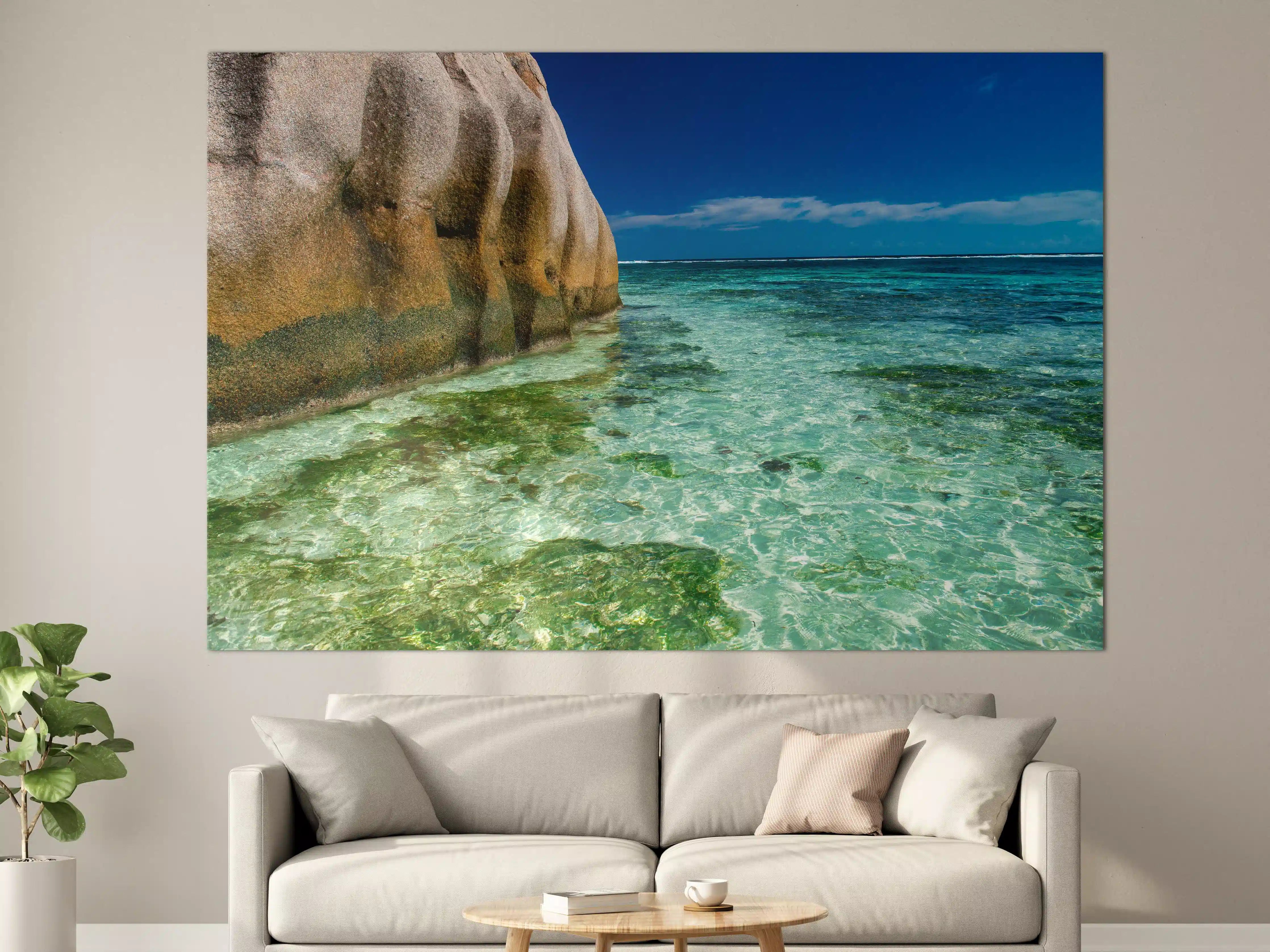 Große Wandbilder - Erstaunliche Felsen am Strand Source d'Argent 
