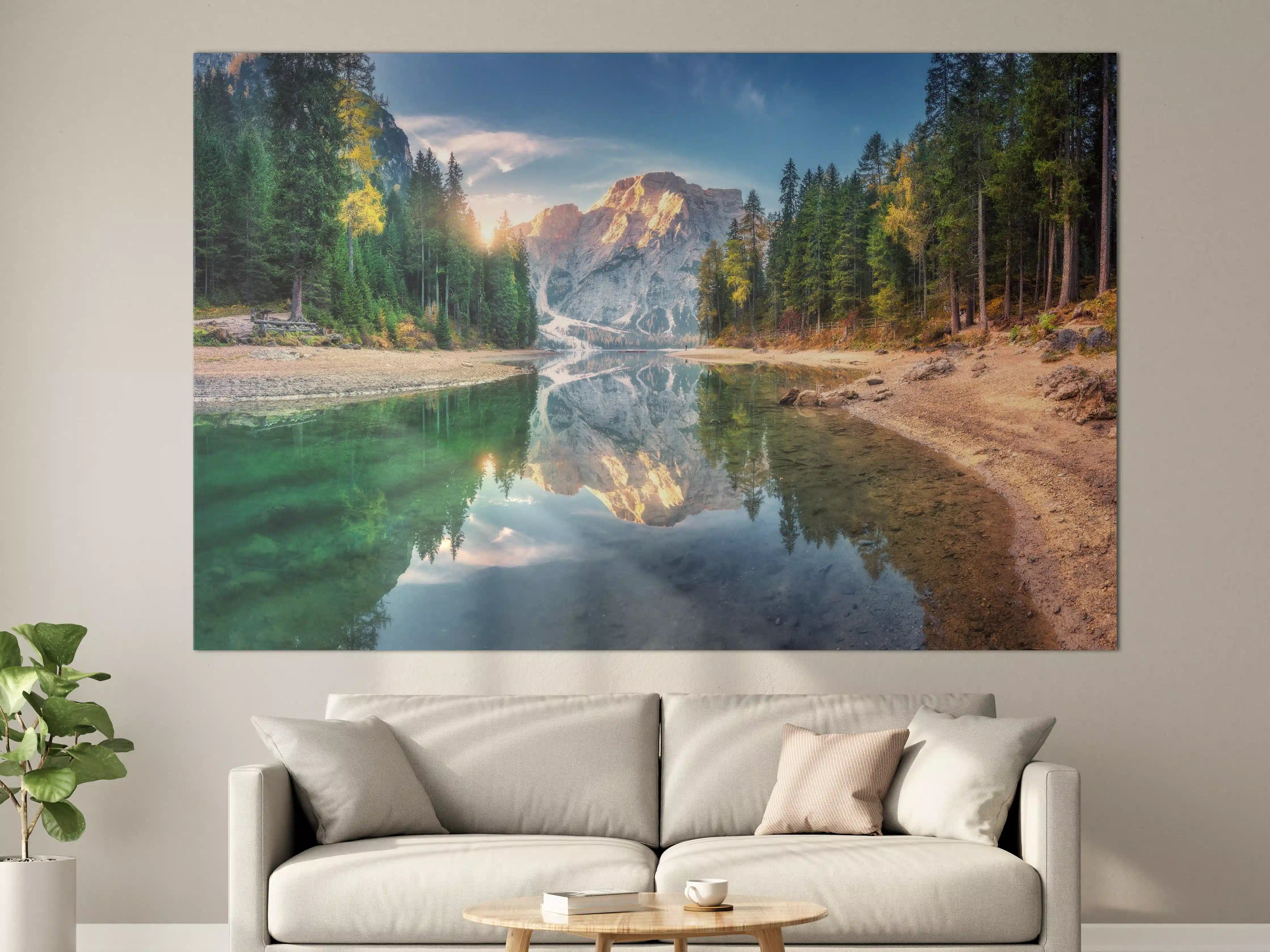 Große Wandbilder - Erstaunlicher Pragser Wildsee bei Sonnenaufgang