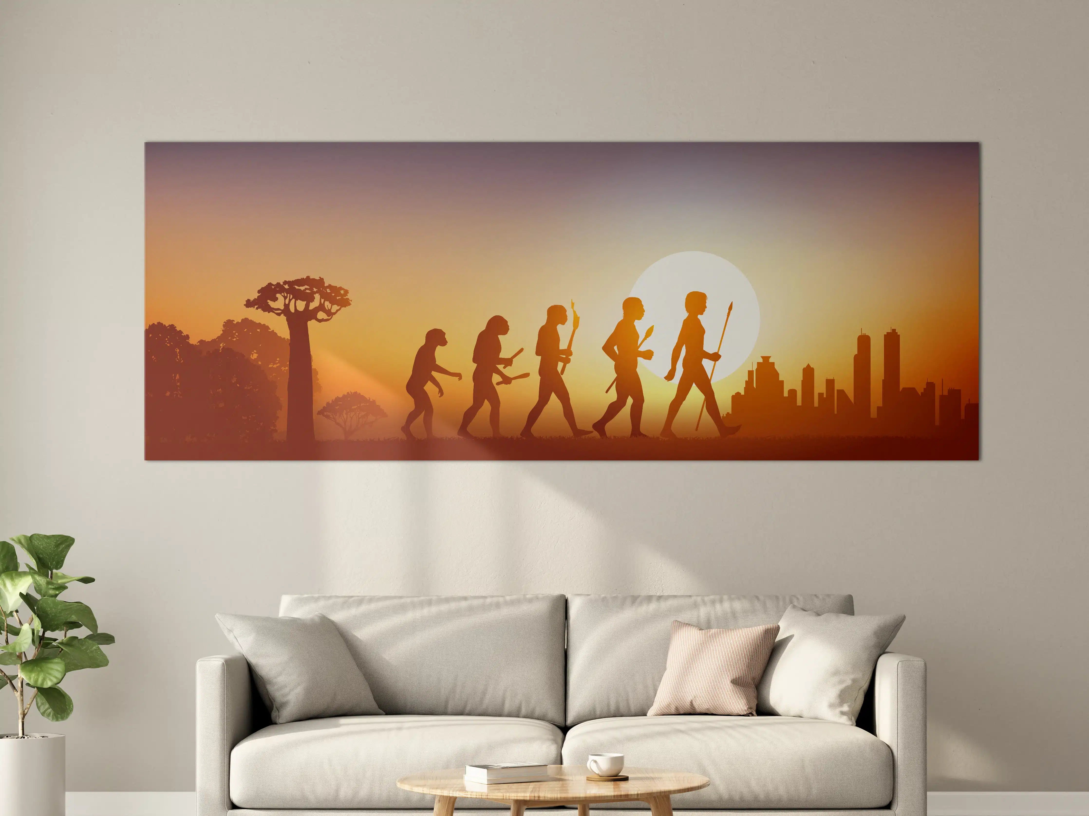 Große Wandbilder - Evolution des Menschen bei Sonnenuntergang
