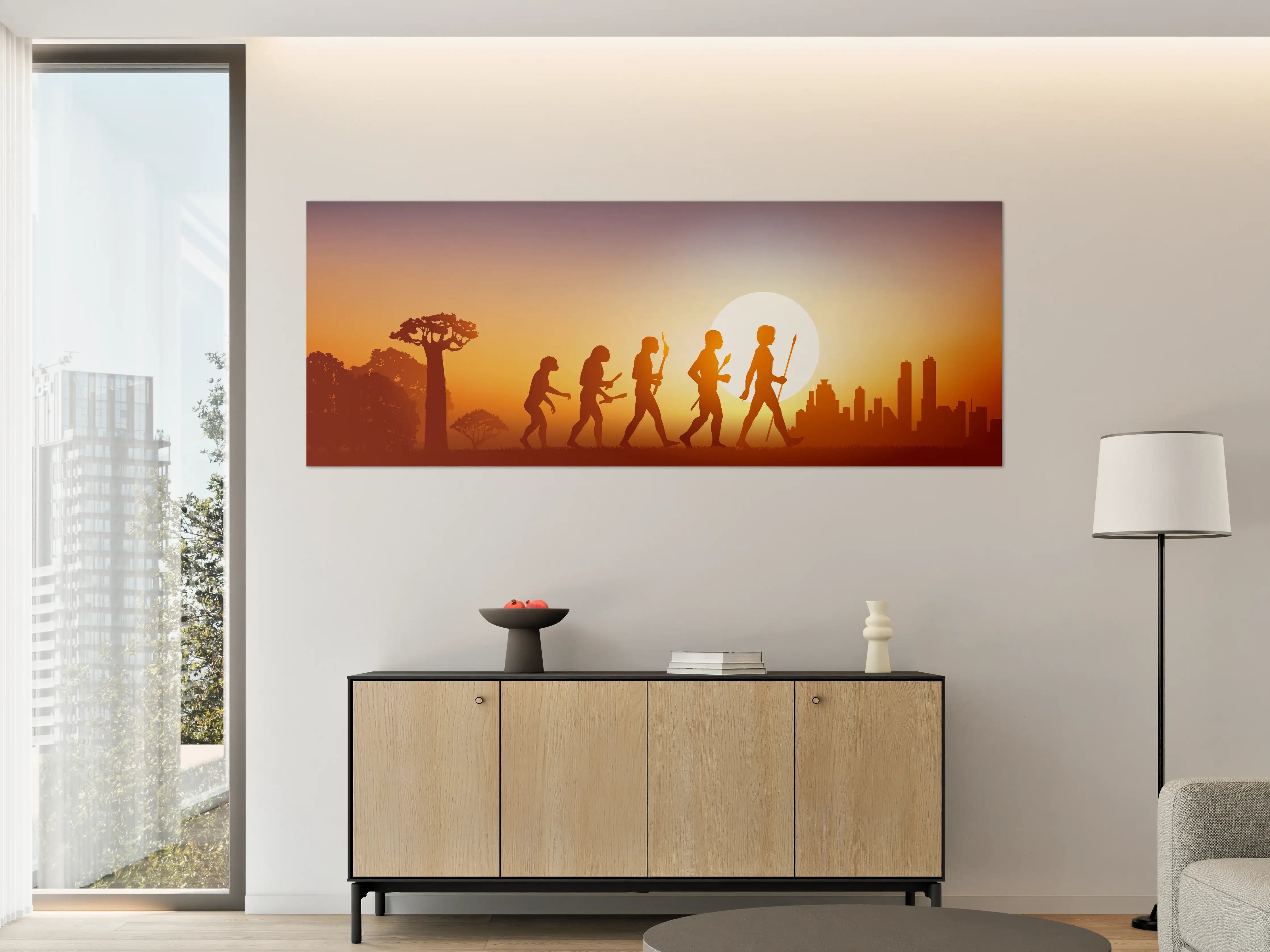Große Wandbilder - Evolution des Menschen bei Sonnenuntergang