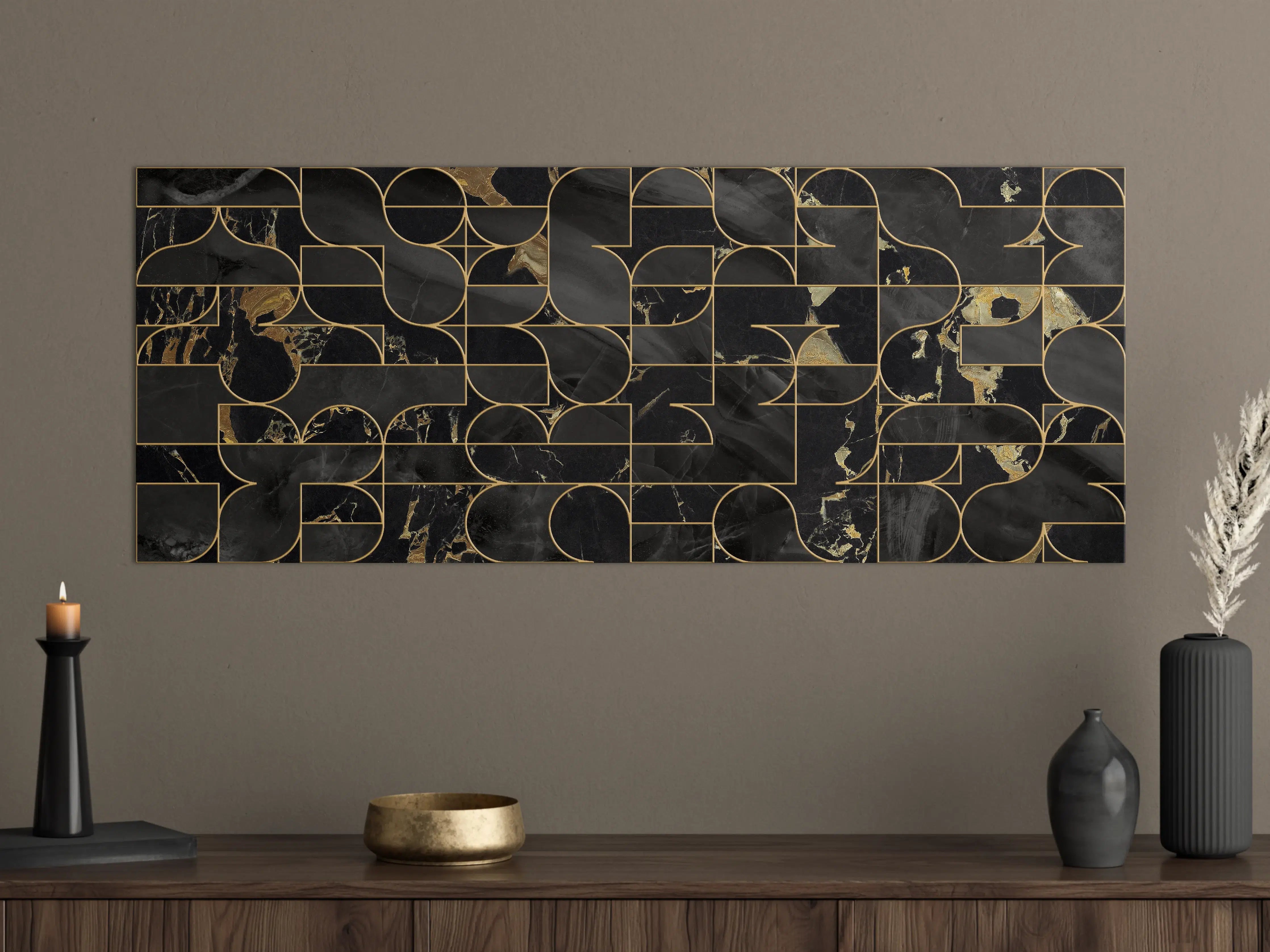 Große Wandbilder - Exklusives schwarzes Marmor-Design mit goldenen Akzenten