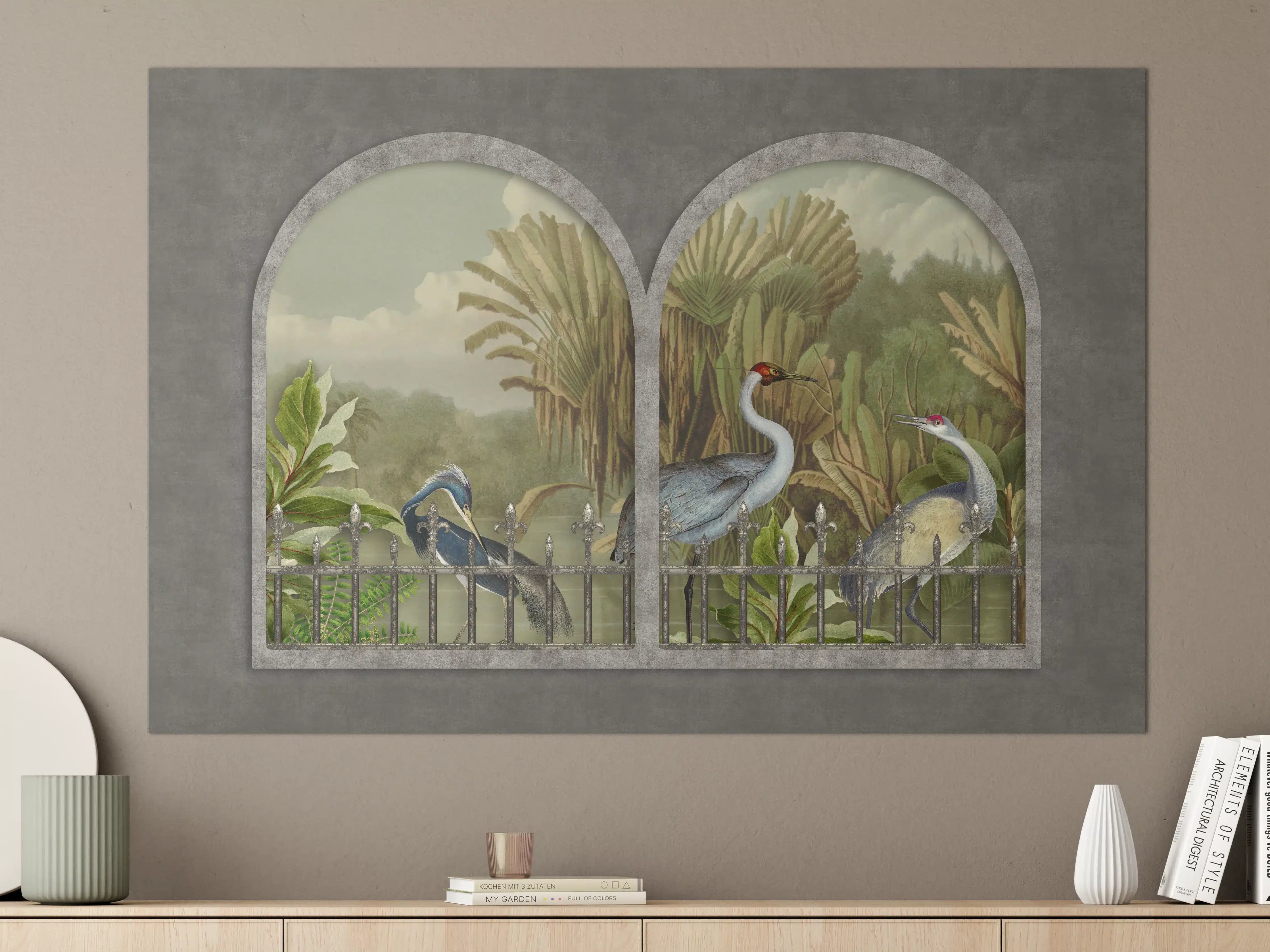 Große Wandbilder - Exotische Kraniche Naturpanorama