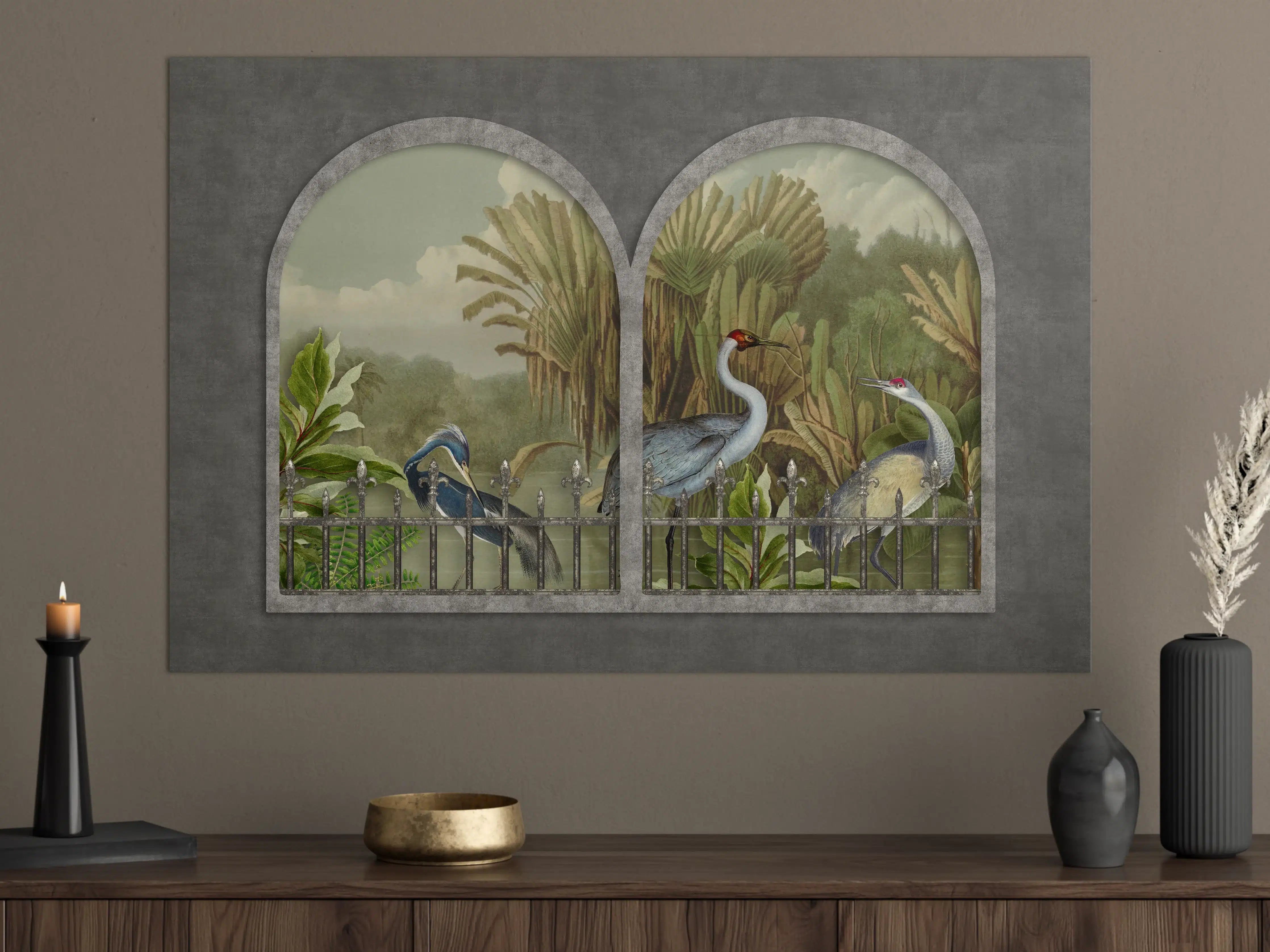 Große Wandbilder - Exotische Kraniche Naturpanorama