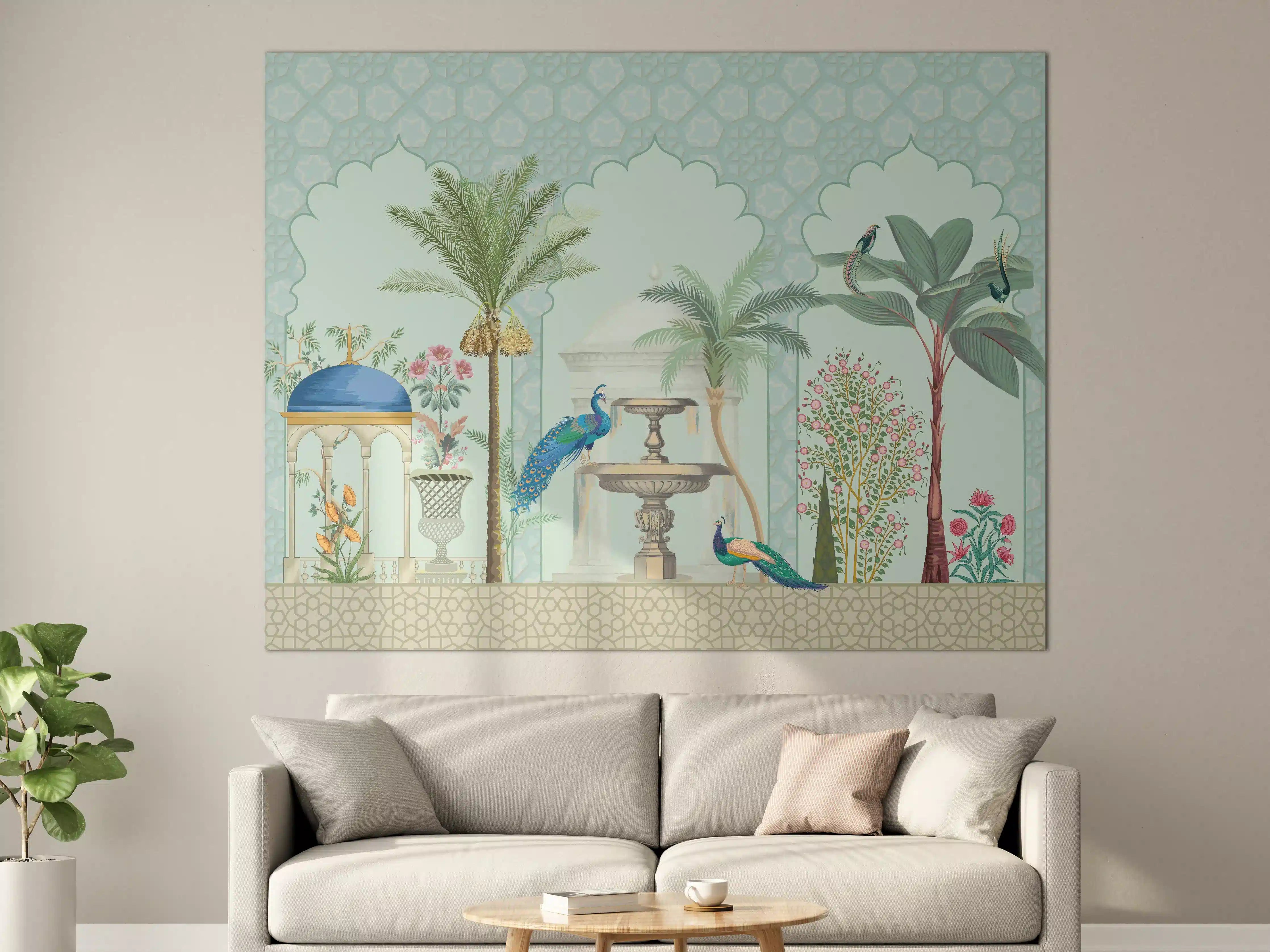 Große Wandbilder - Exotischer Garten mit Palmen und Flamingos