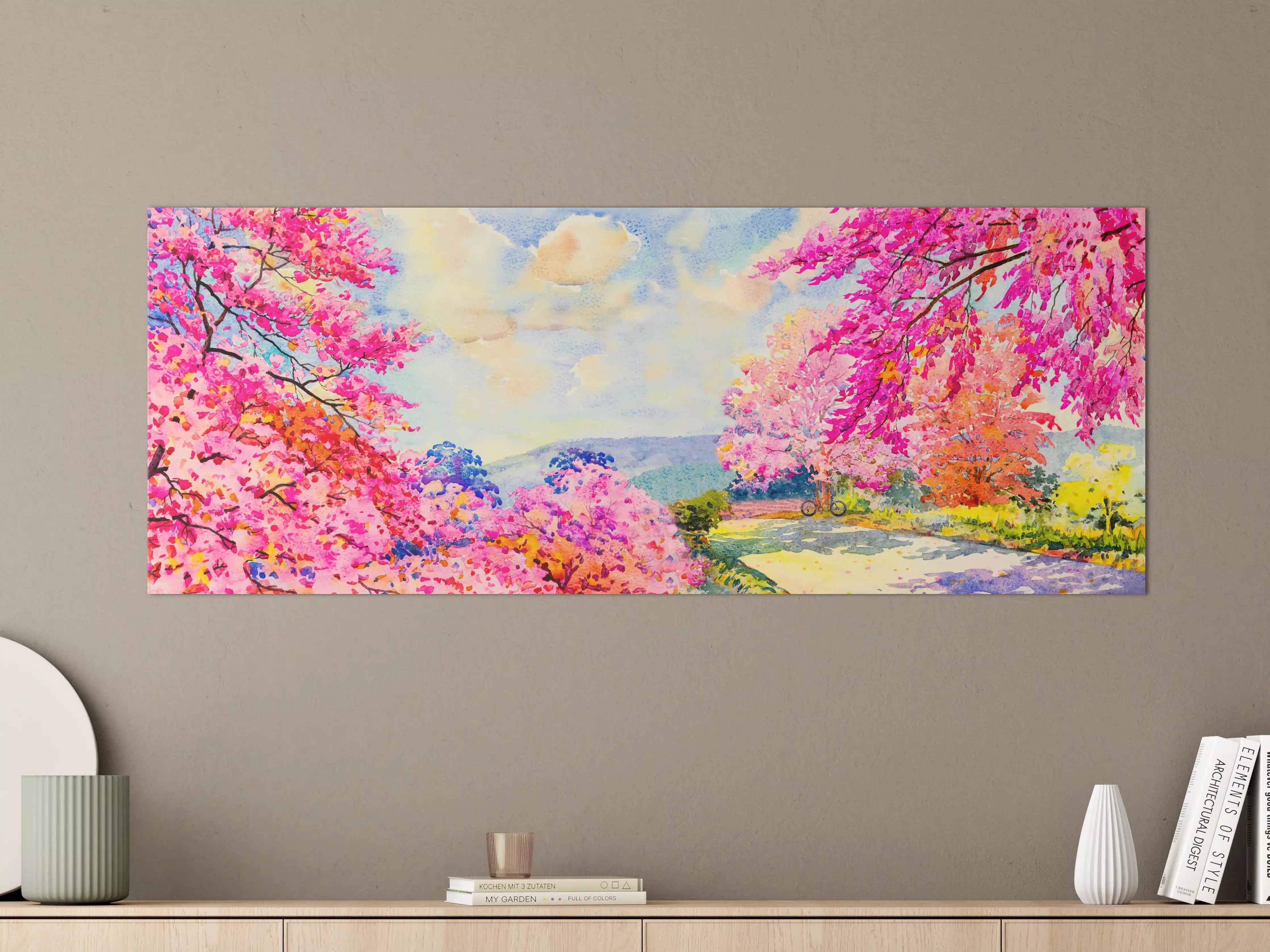 Große Wandbilder - Farbenfrohe Aquarell-Blumenlandschaft