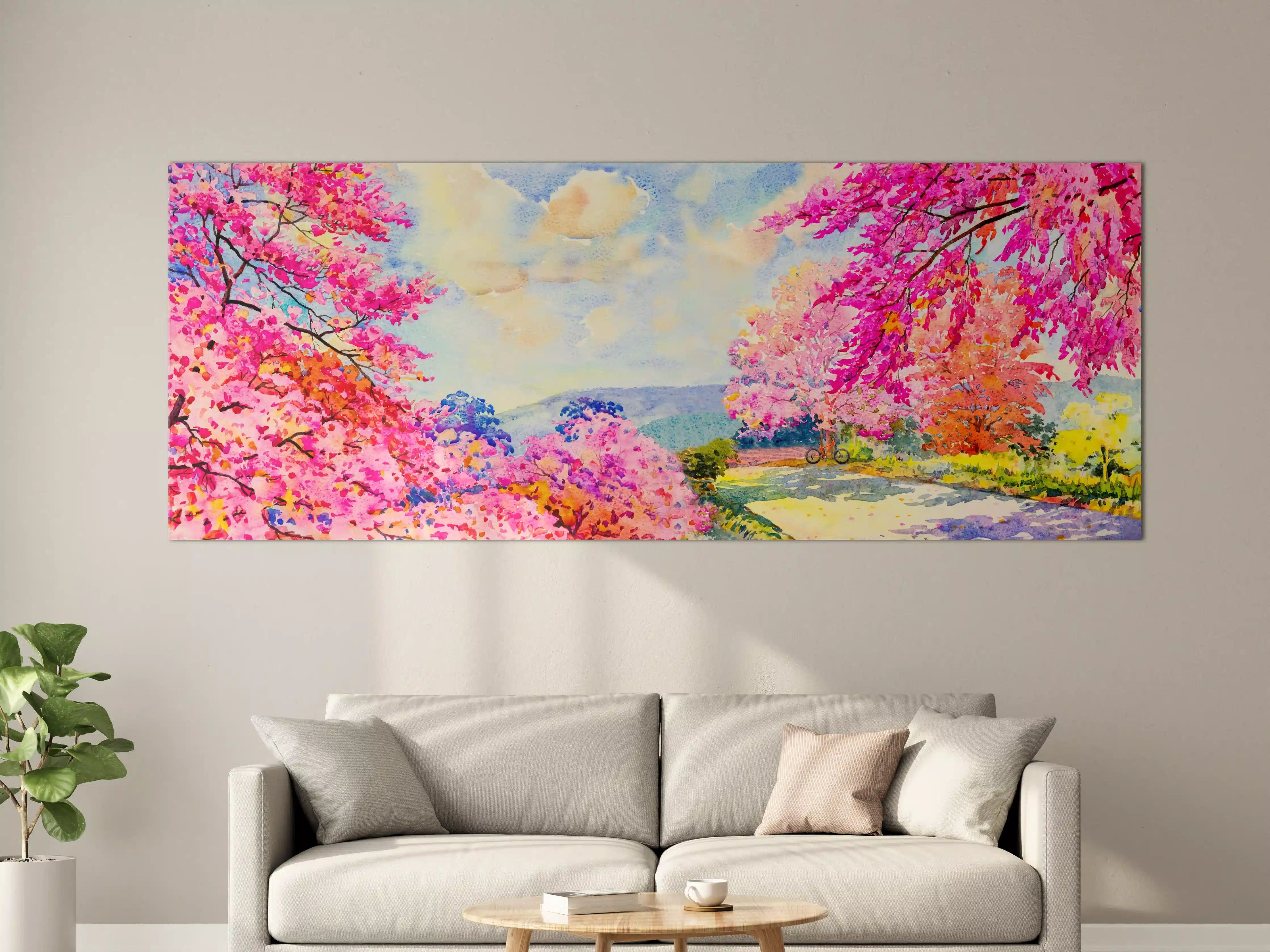 Große Wandbilder - Farbenfrohe Aquarell-Blumenlandschaft
