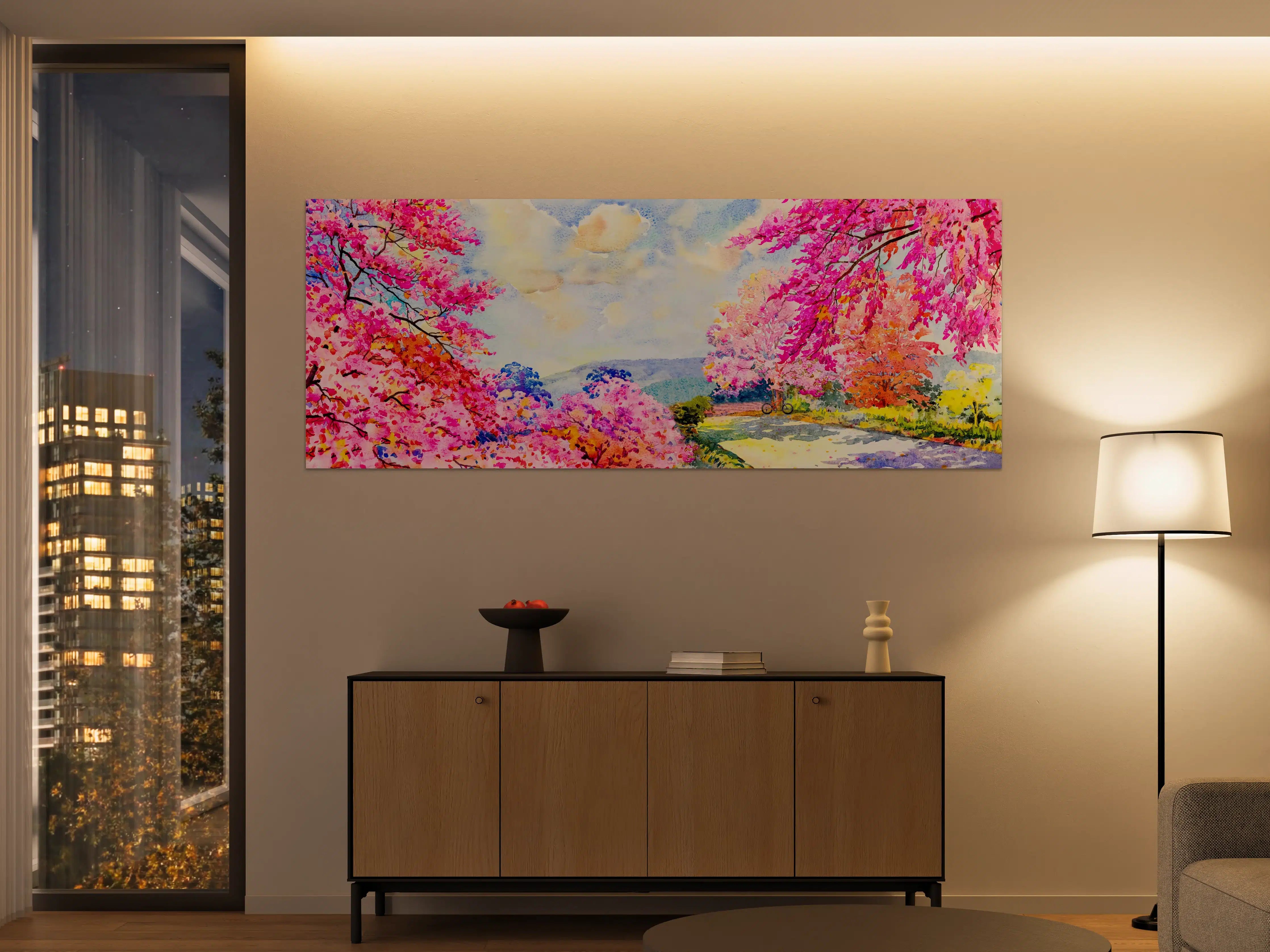 Große Wandbilder - Farbenfrohe Aquarell-Blumenlandschaft