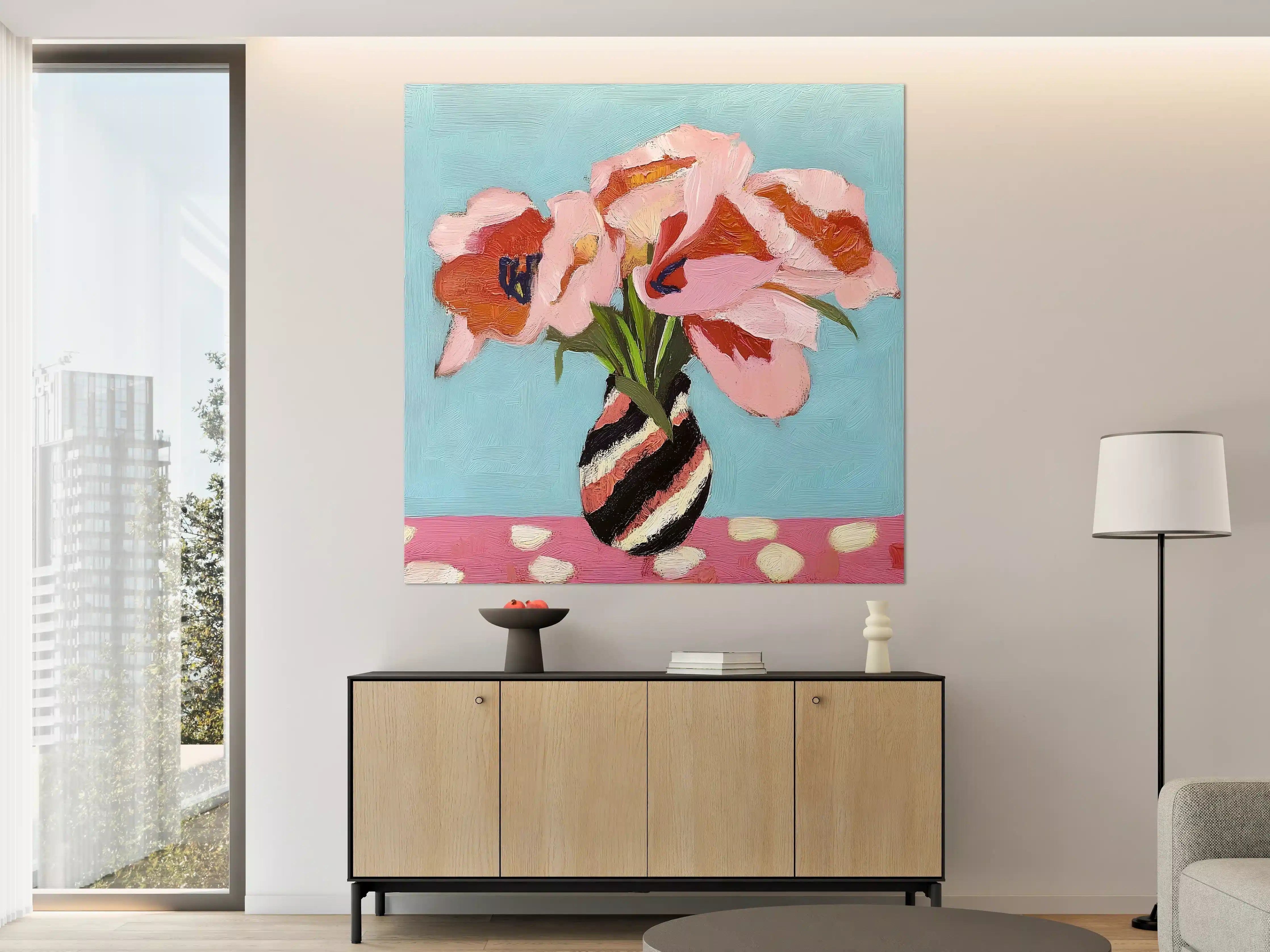 Große Wandbilder - Farbenfrohe Blumen in Vase