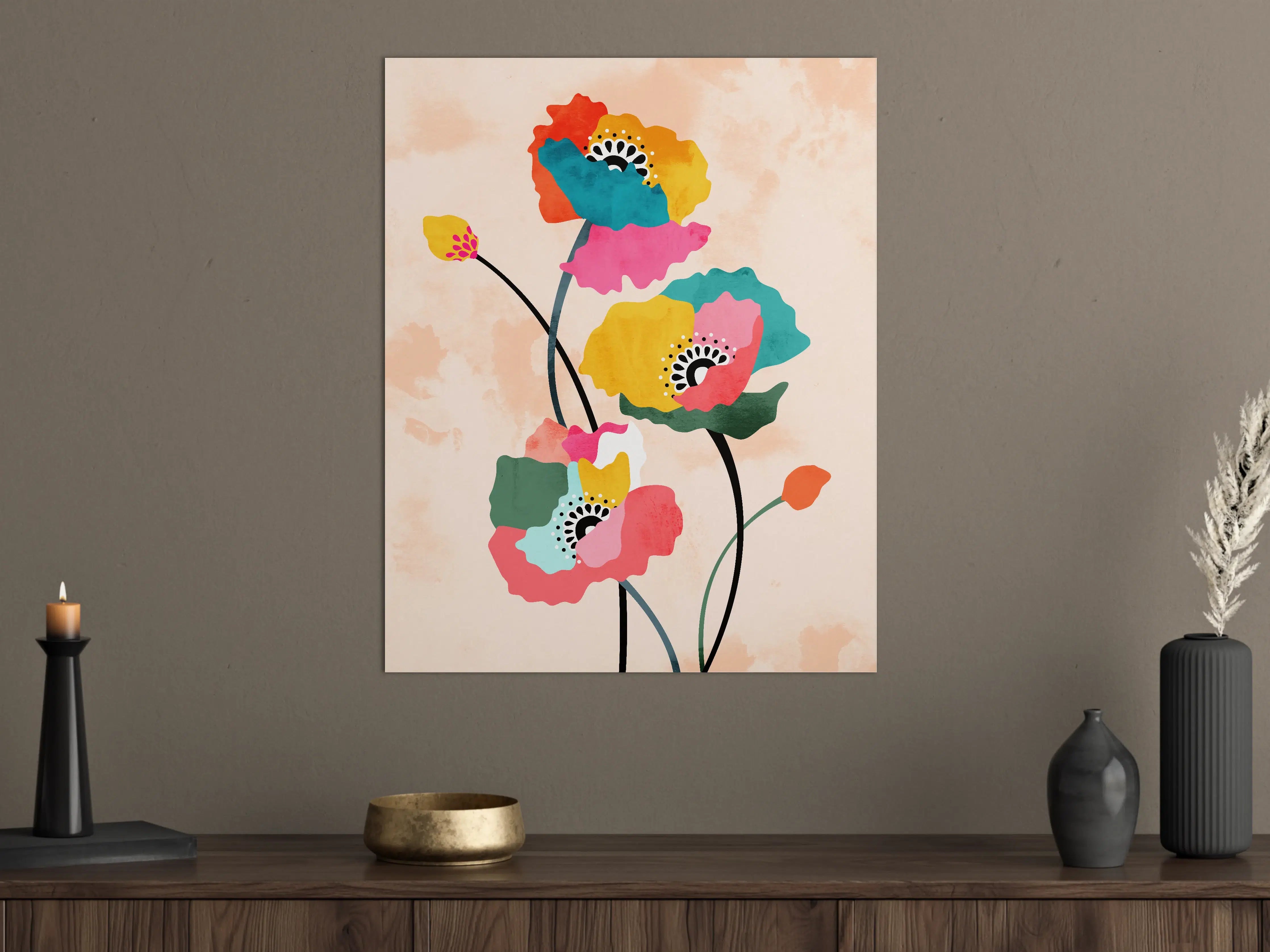 Große Wandbilder - Farbenfrohe Blumenillustration im modernen Stil