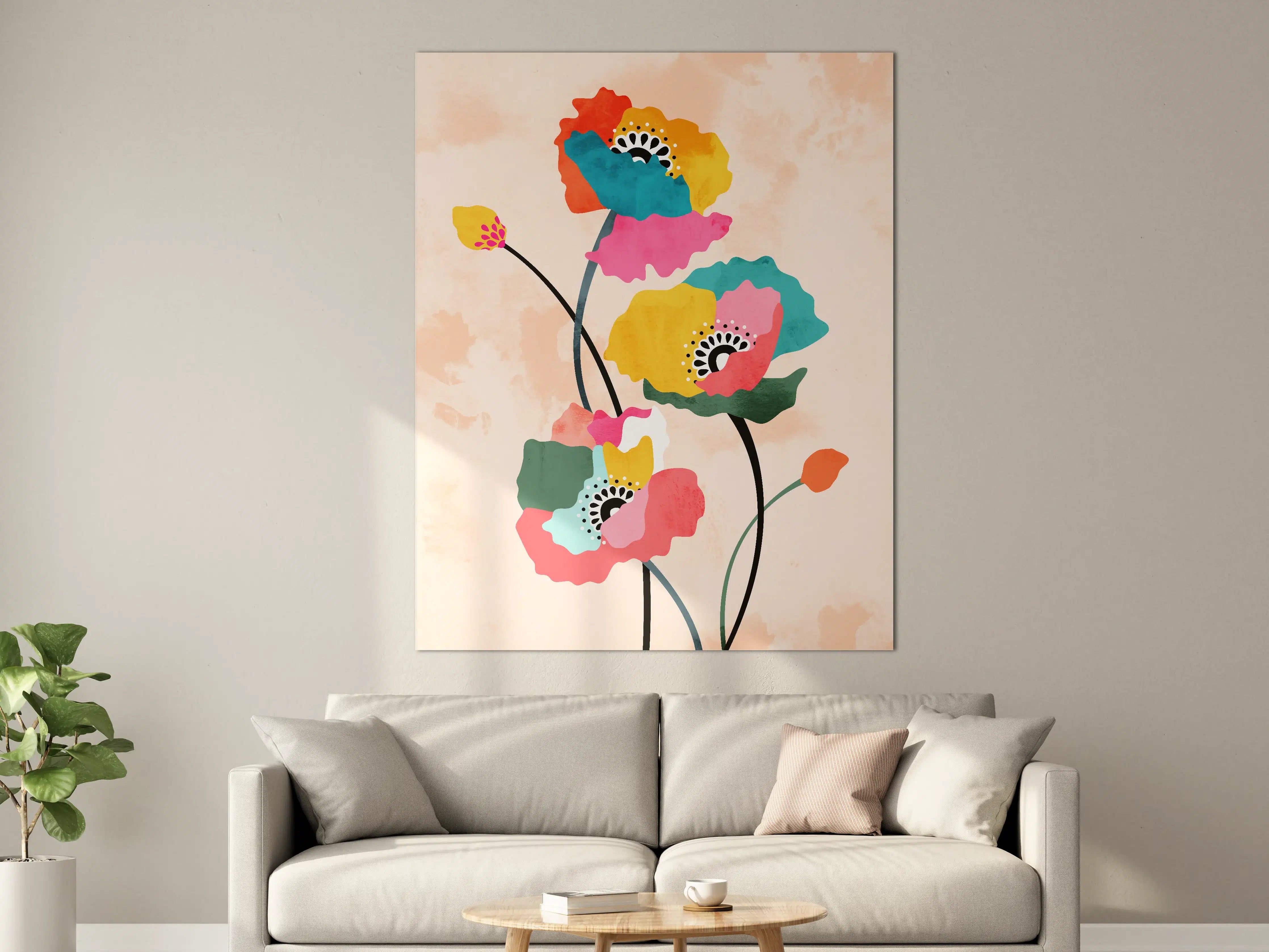 Große Wandbilder - Farbenfrohe Blumenillustration im modernen Stil