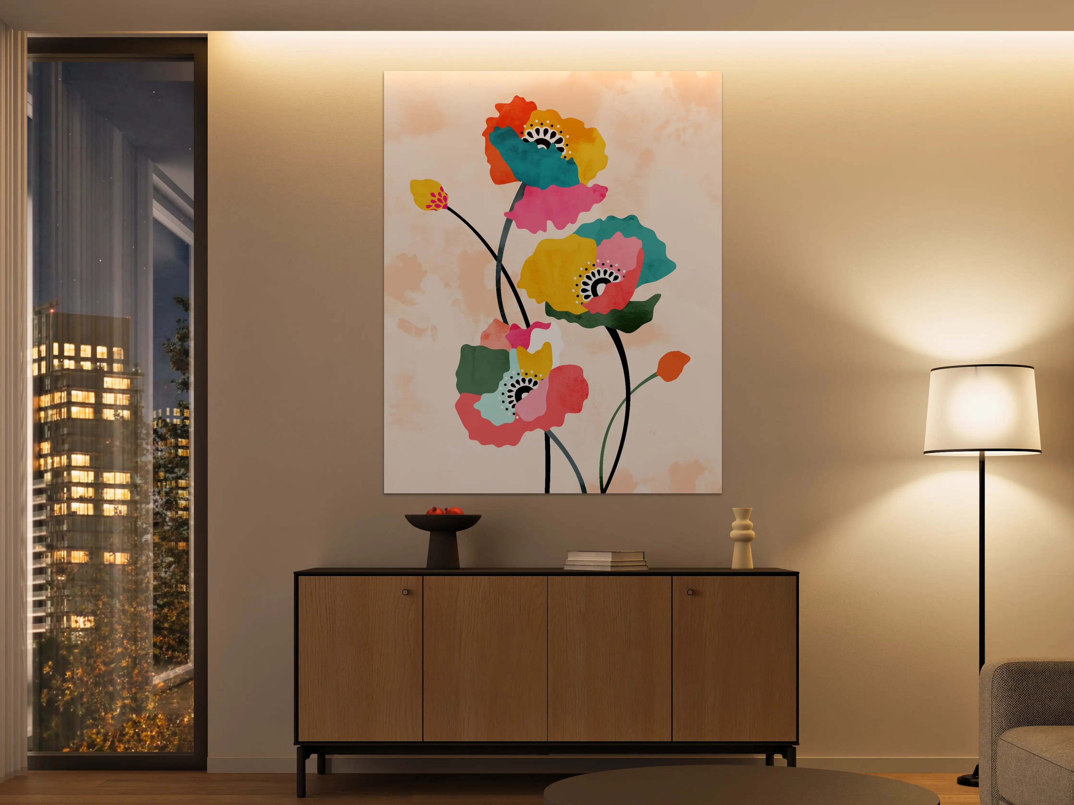 Große Wandbilder - Farbenfrohe Blumenillustration im modernen Stil