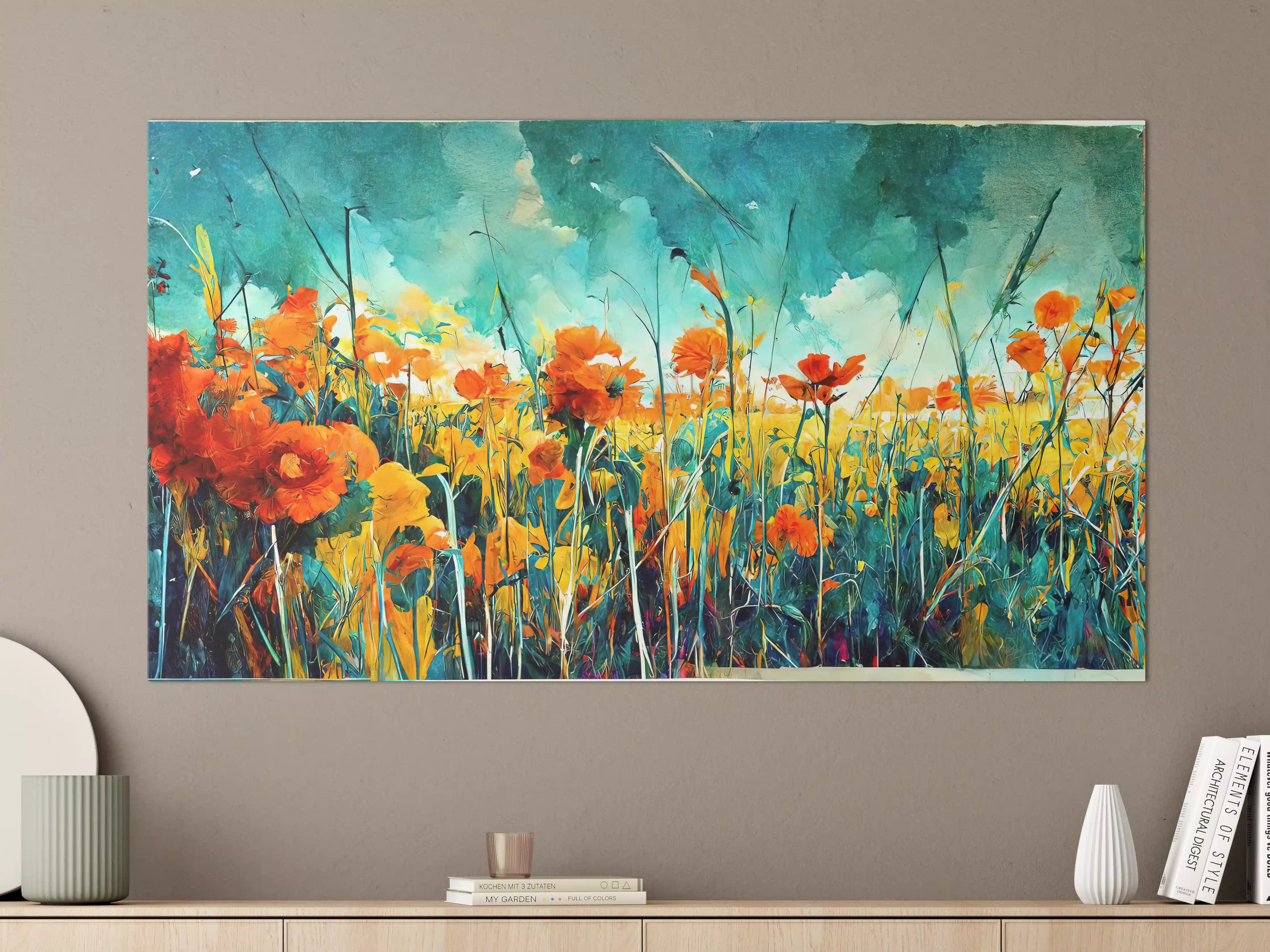 Große Wandbilder - Farbenfrohe Blumenwiese im Wasserfarben-Stil