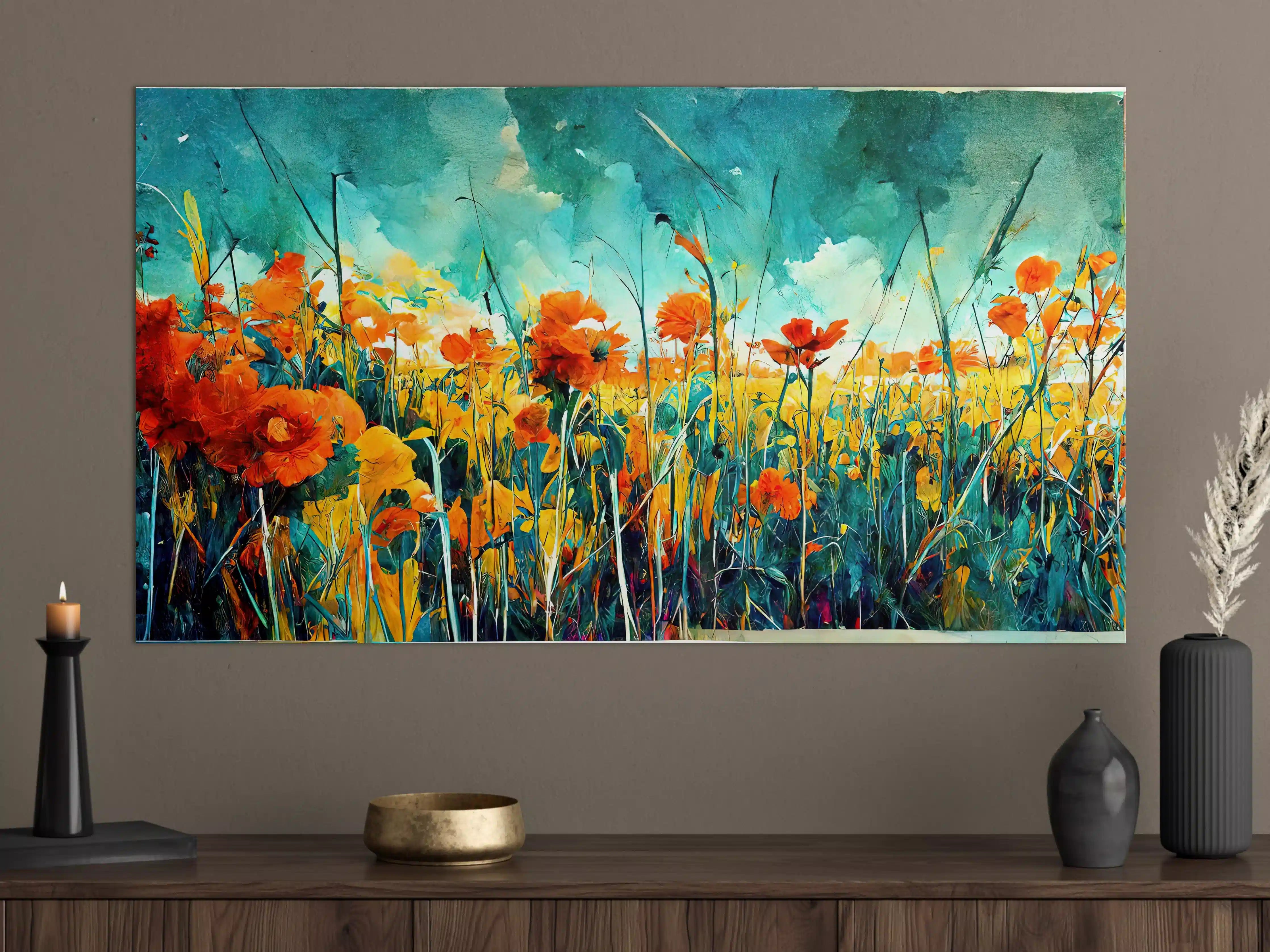 Große Wandbilder - Farbenfrohe Blumenwiese im Wasserfarben-Stil