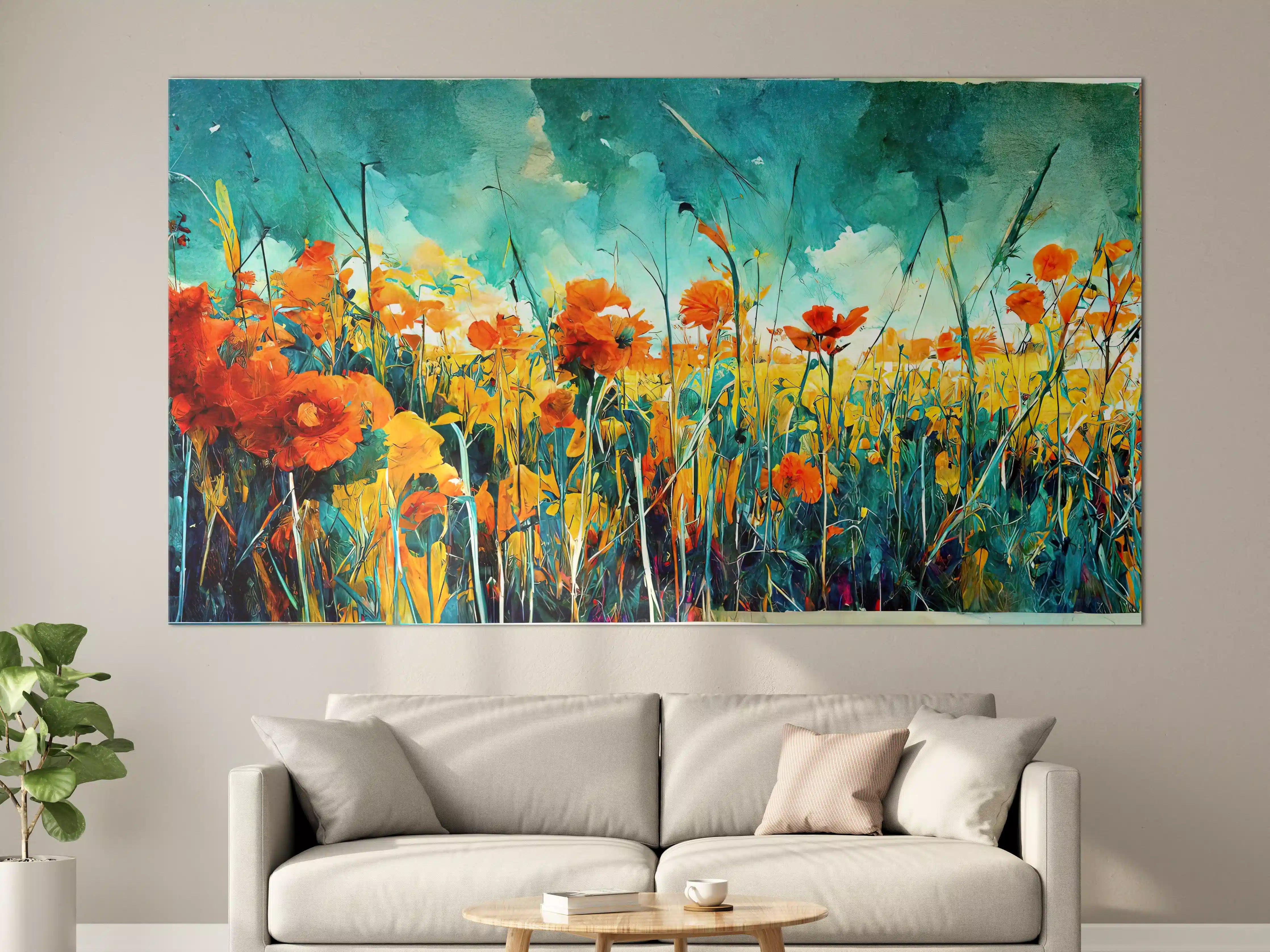 Große Wandbilder - Farbenfrohe Blumenwiese im Wasserfarben-Stil