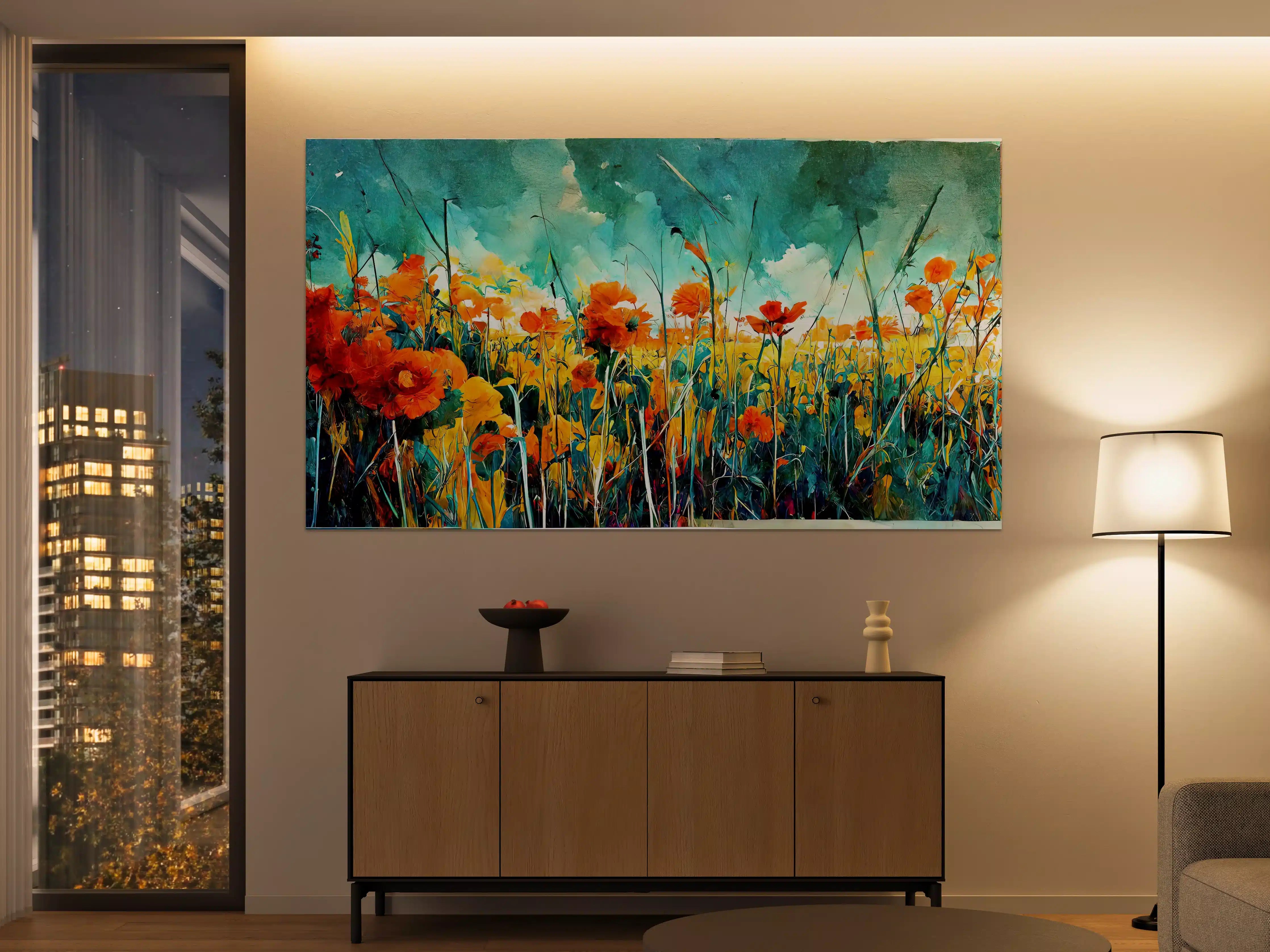 Große Wandbilder - Farbenfrohe Blumenwiese im Wasserfarben-Stil