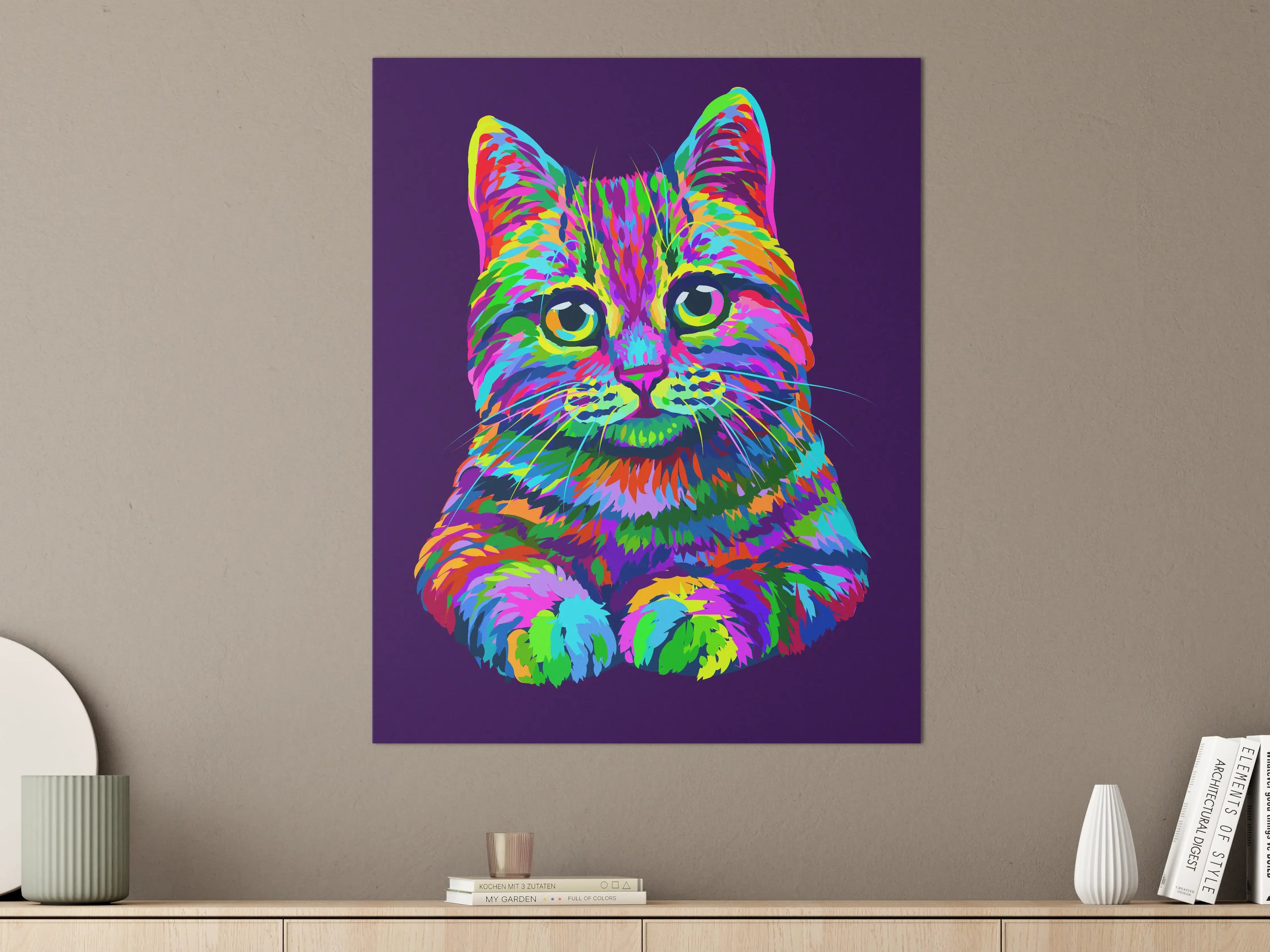 Große Wandbilder - Farbenfrohe Neon-Katzen-Illustration