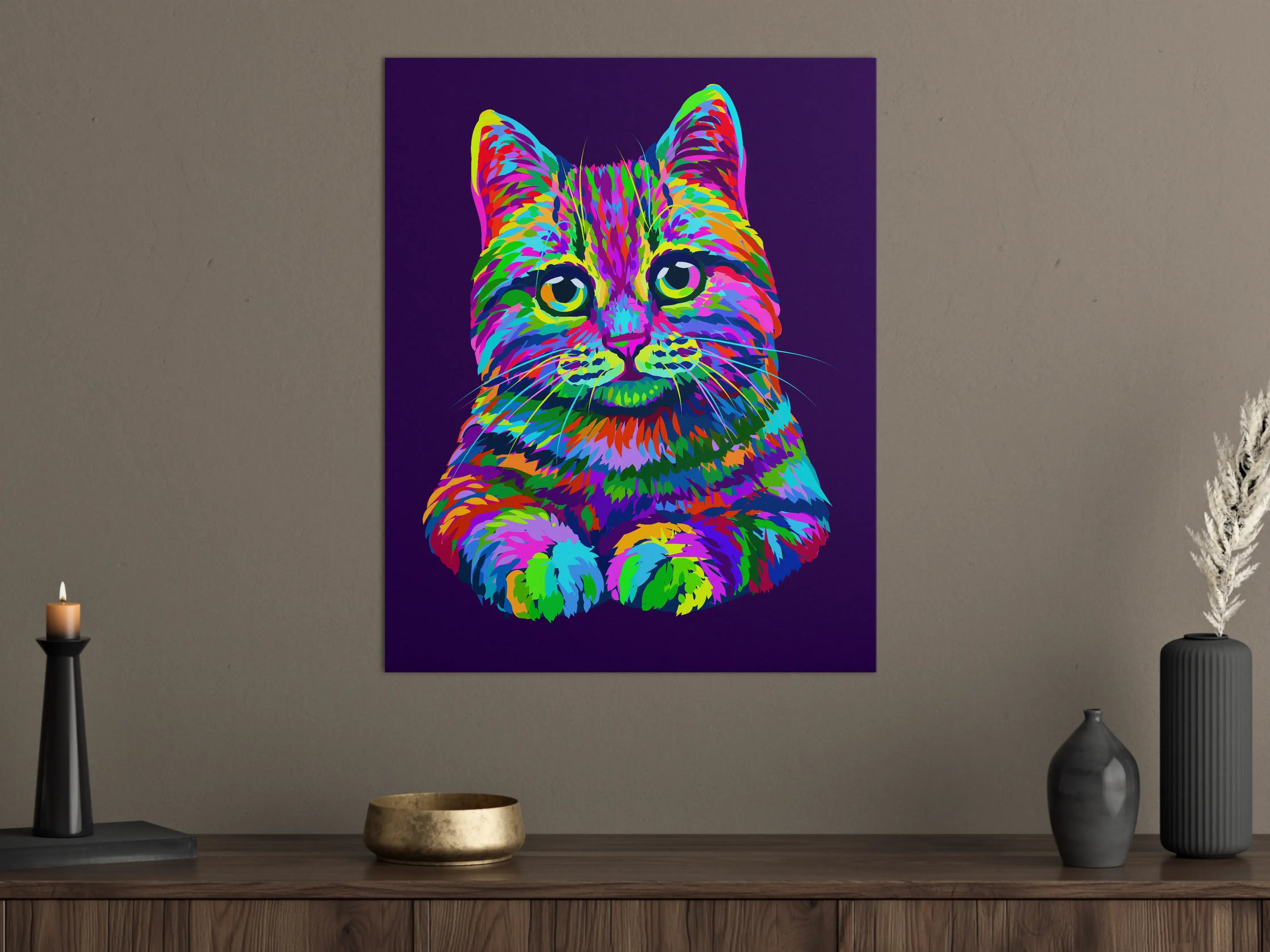 Große Wandbilder - Farbenfrohe Neon-Katzen-Illustration