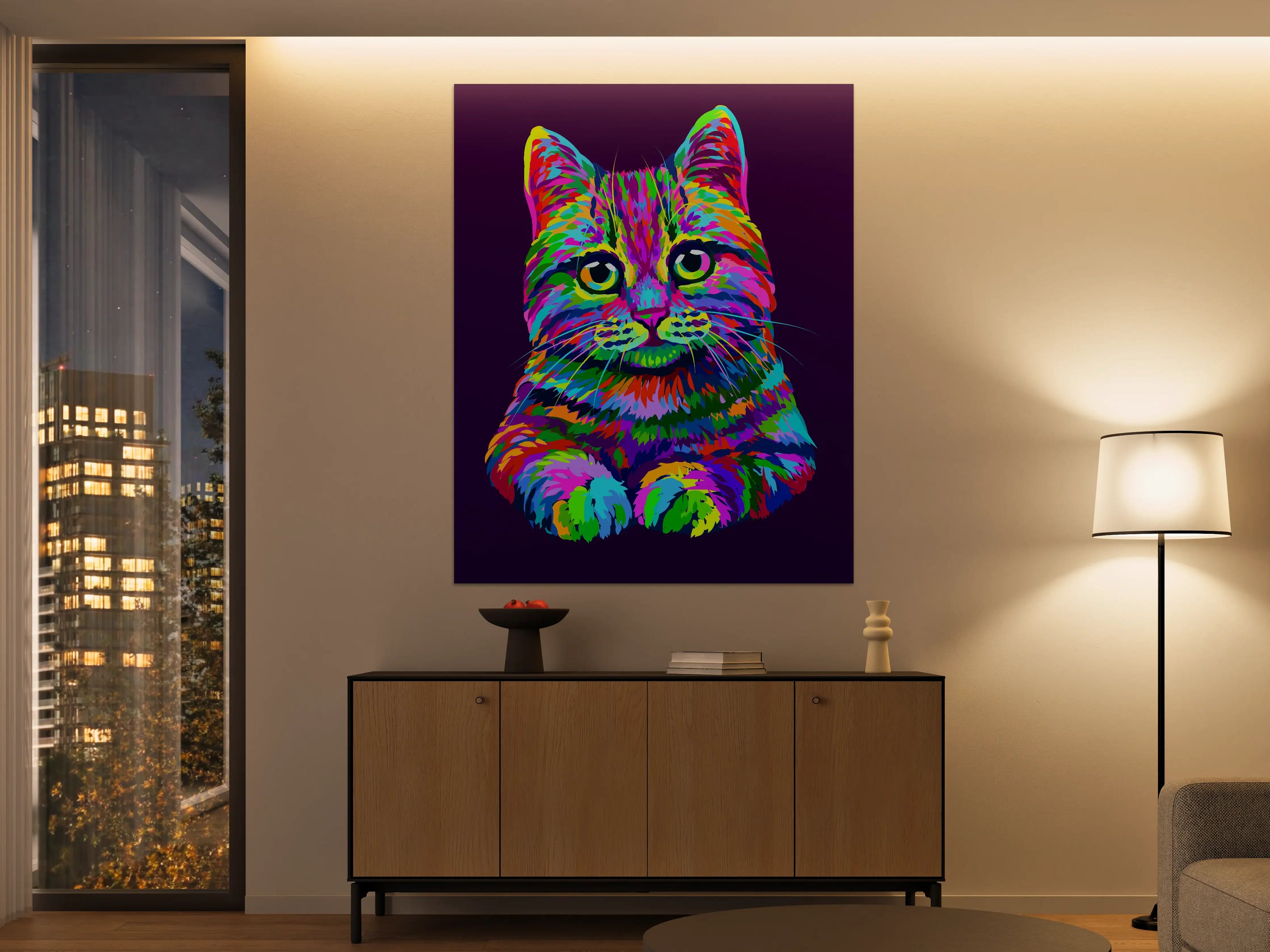 Große Wandbilder - Farbenfrohe Neon-Katzen-Illustration