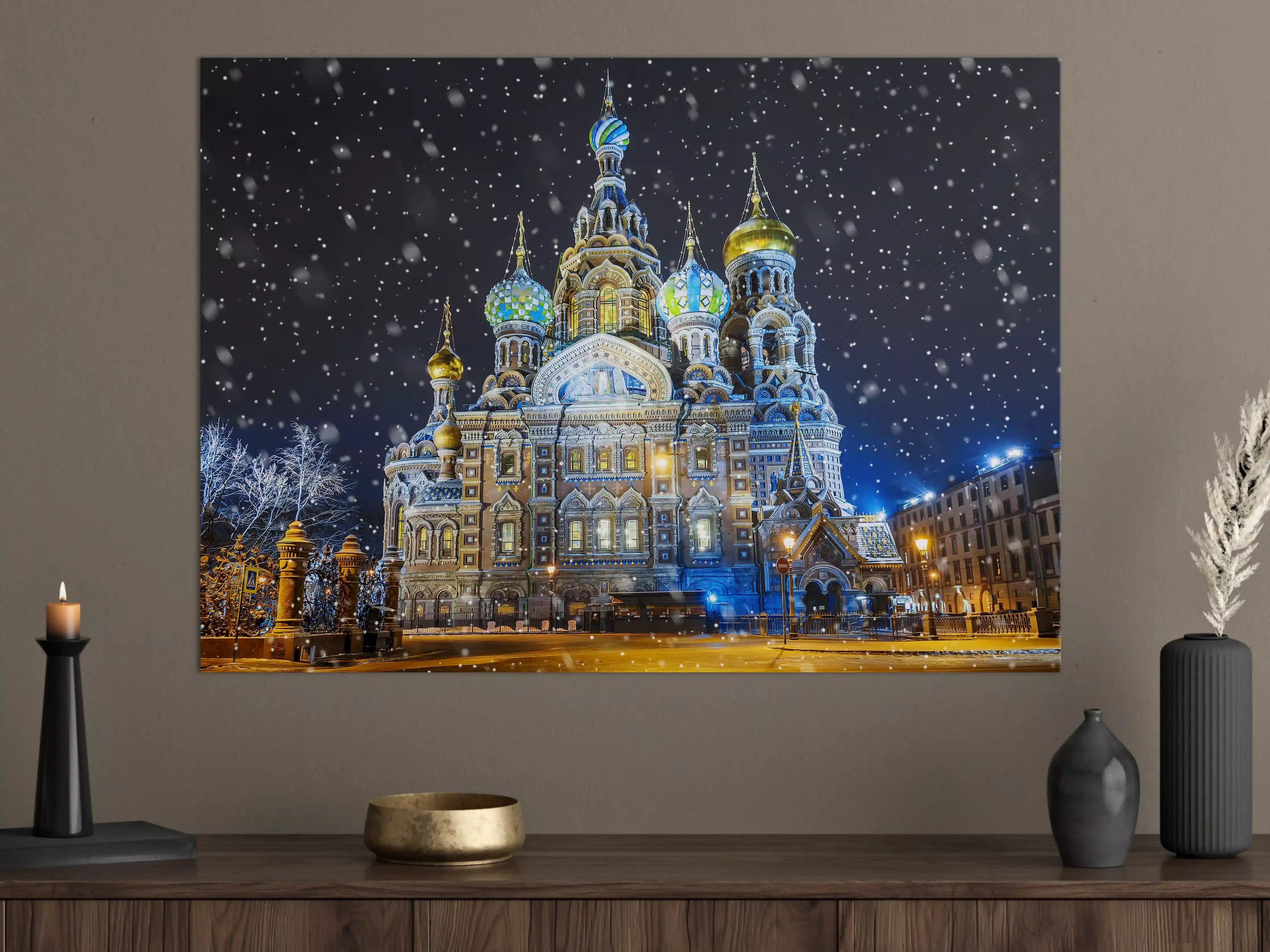 Große Wandbilder - Farbenfrohe russische Kirche bei Schnee
