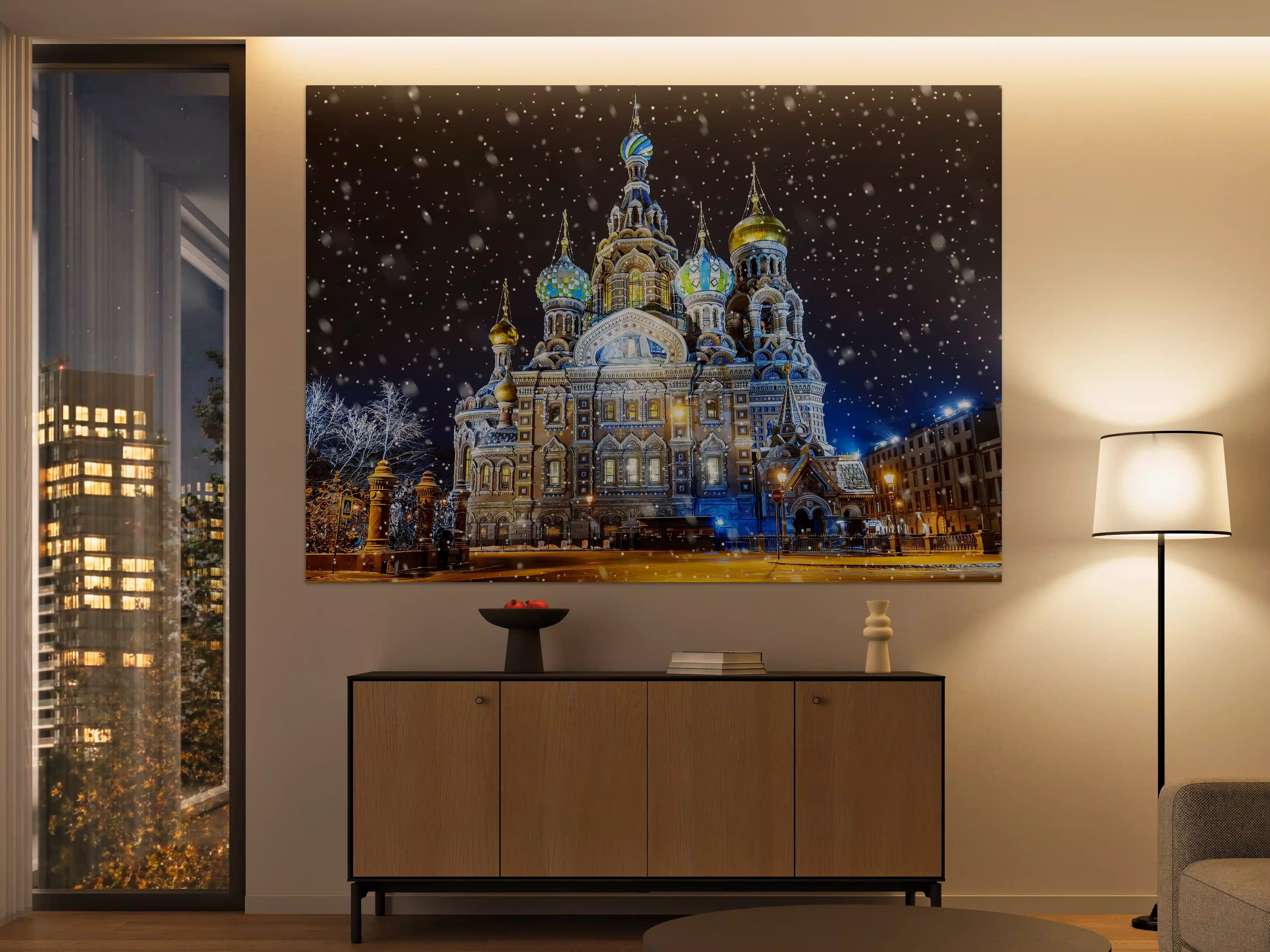 Große Wandbilder - Farbenfrohe russische Kirche bei Schnee
