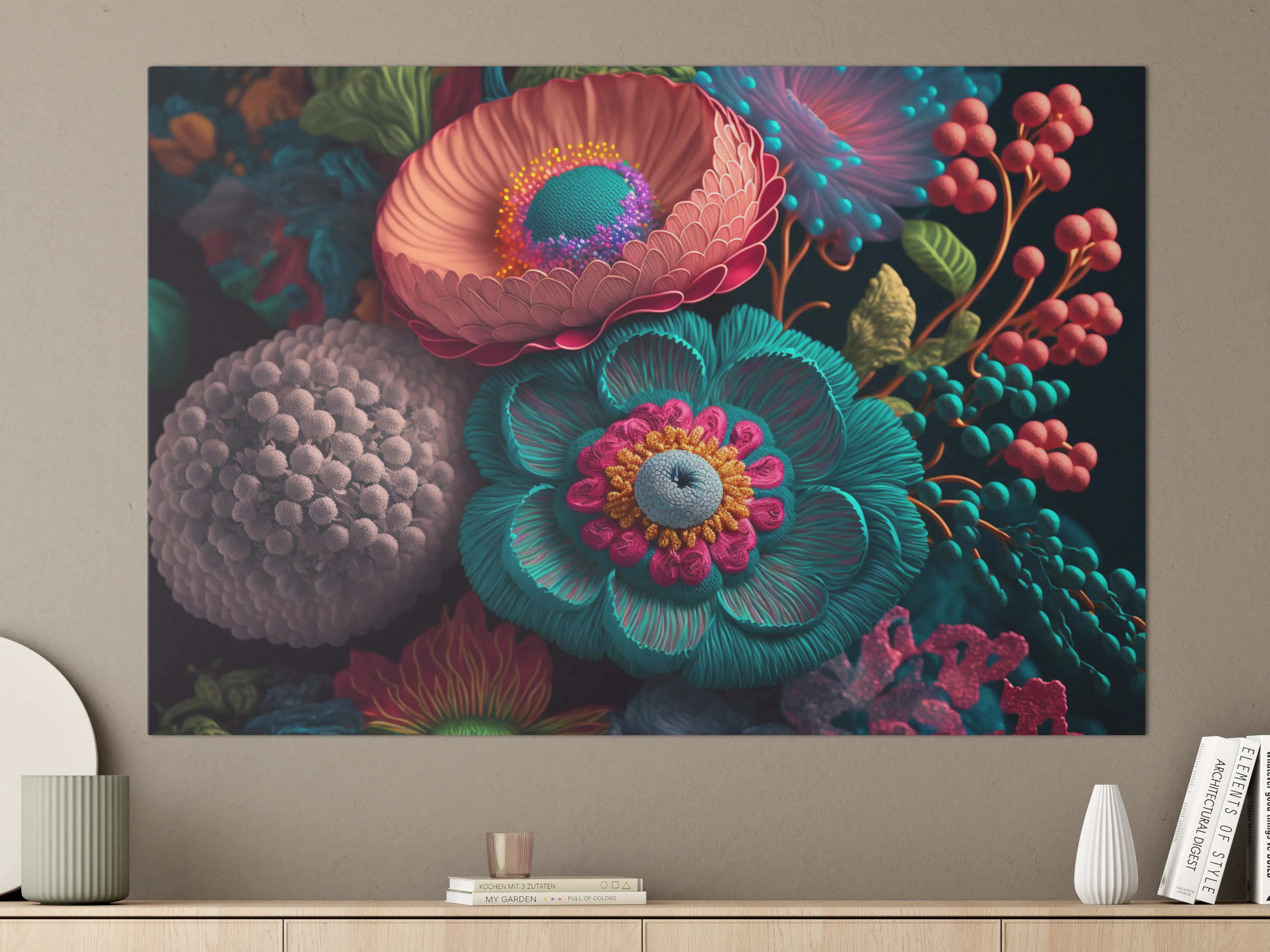 Große Wandbilder - Farbenfrohe, detailreiche Blumen