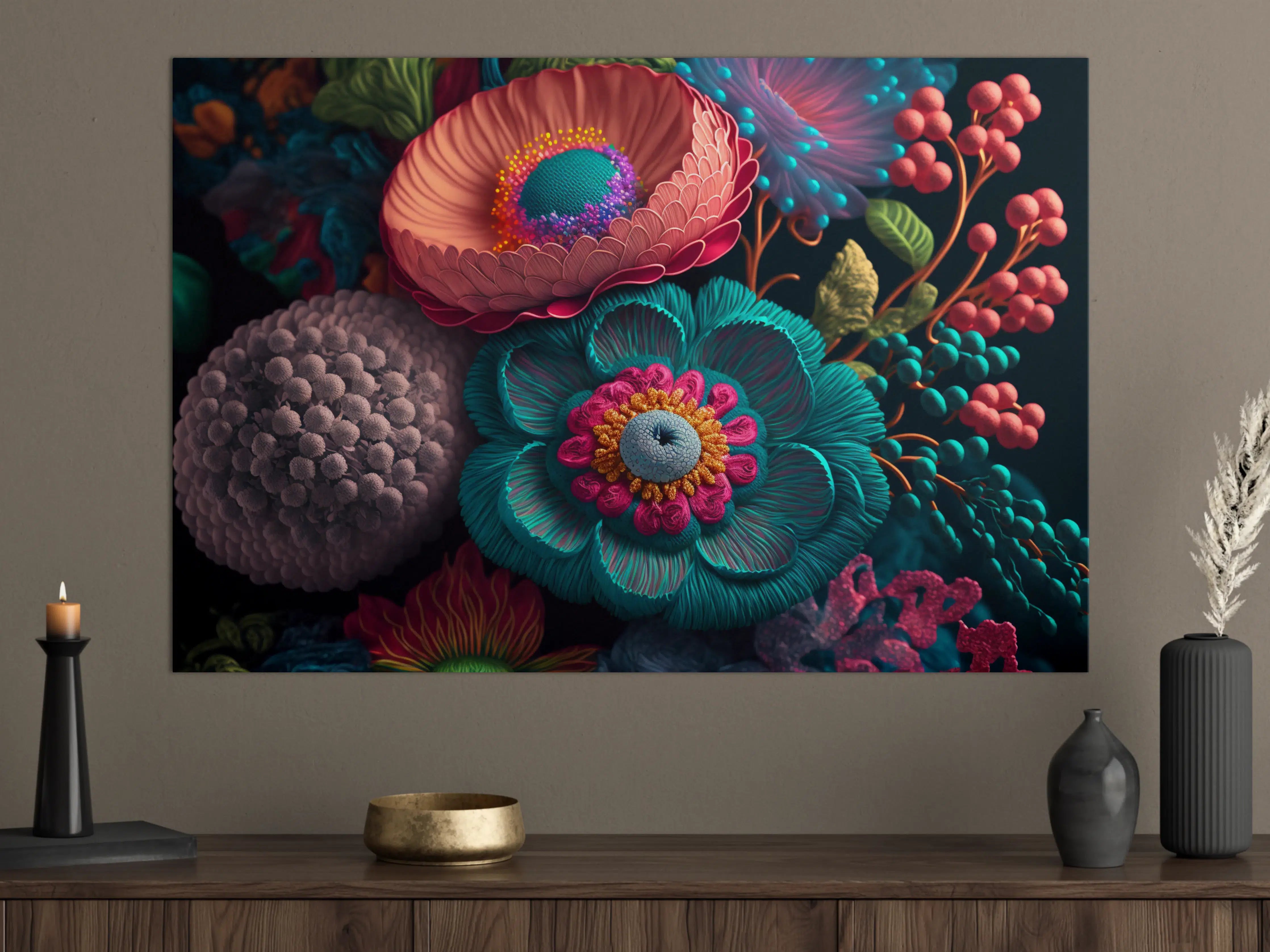 Große Wandbilder - Farbenfrohe, detailreiche Blumen