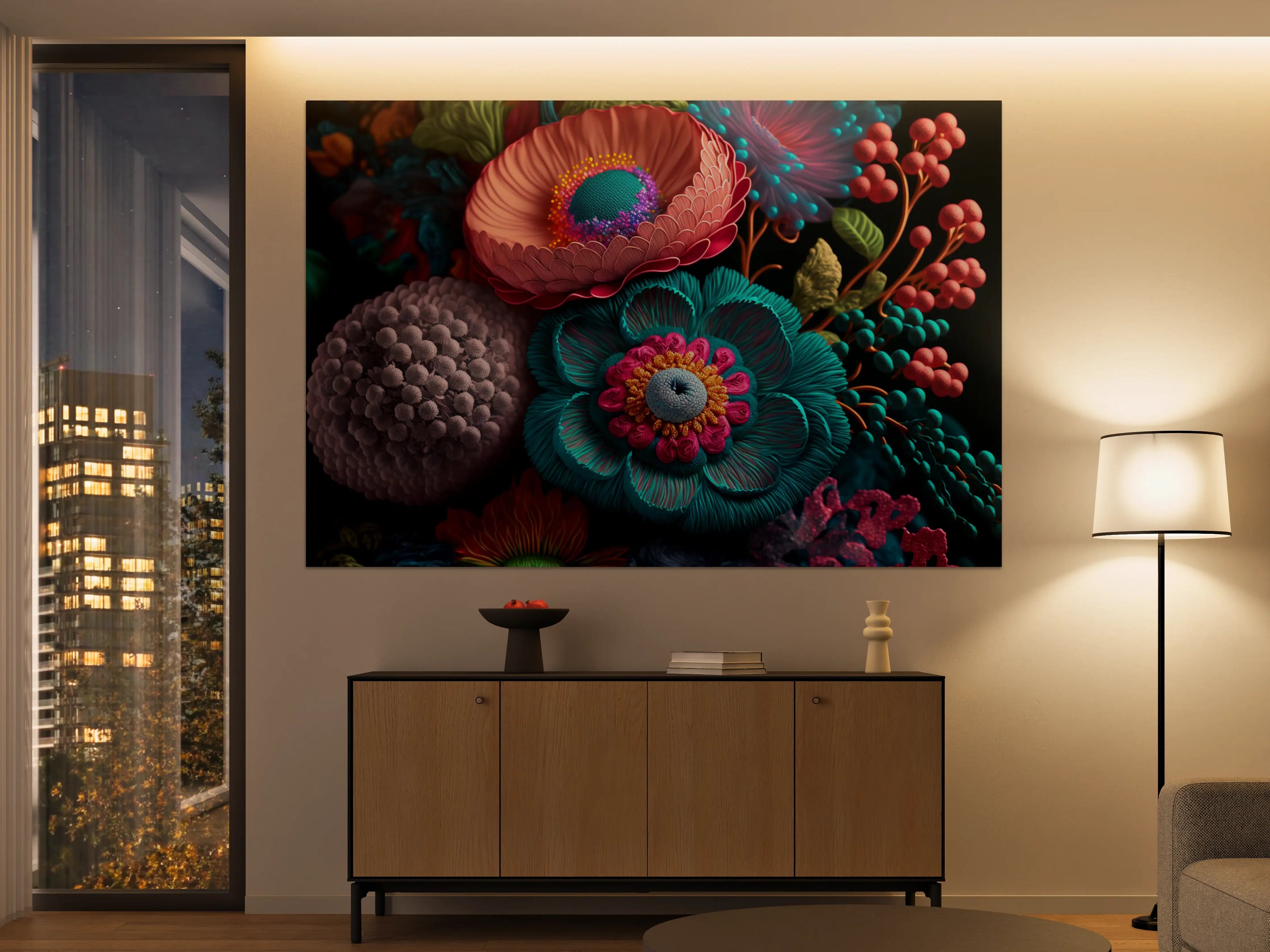Große Wandbilder - Farbenfrohe, detailreiche Blumen