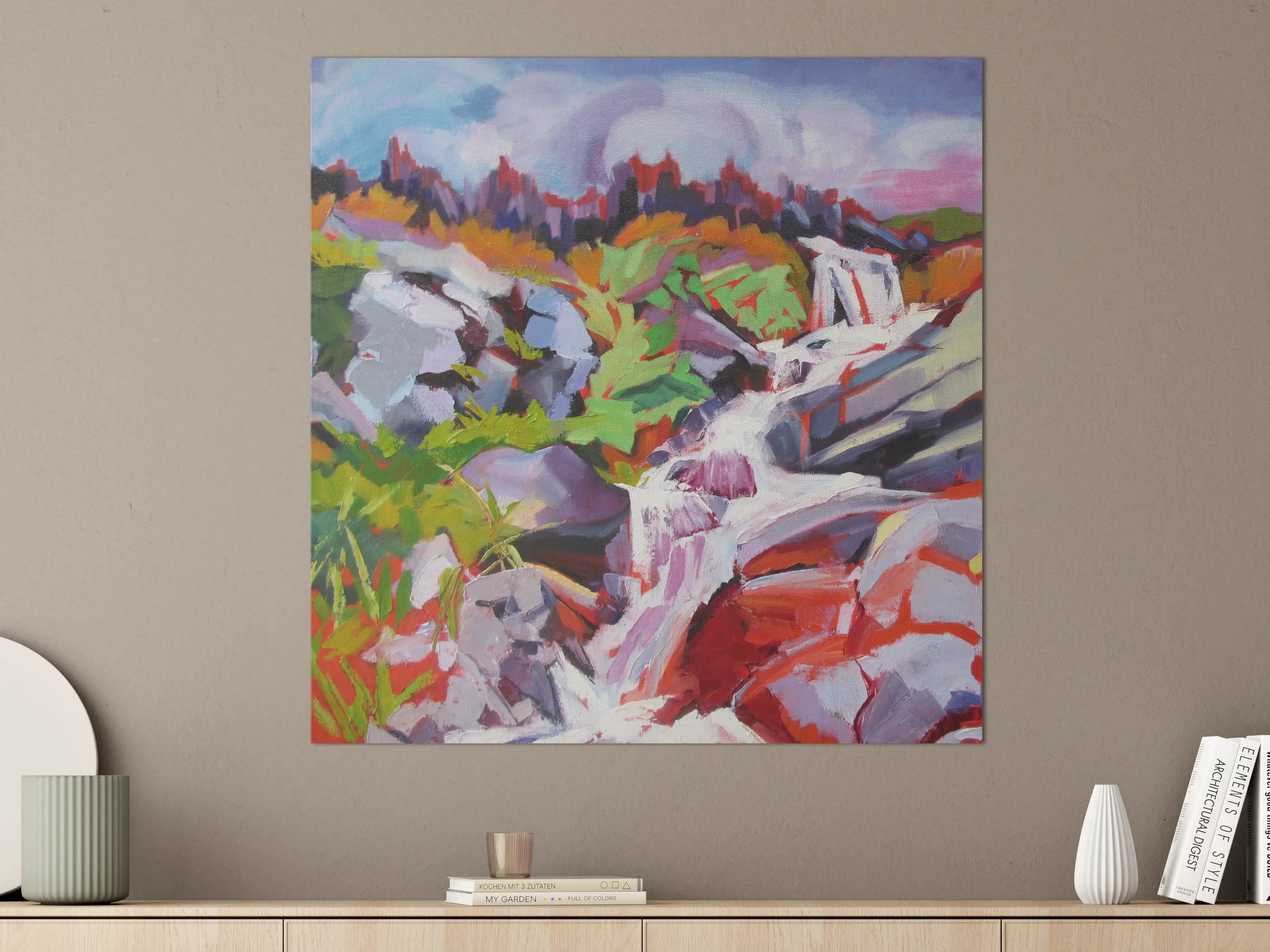 Große Wandbilder - Farbenfroher Wasserfall in Landschaft