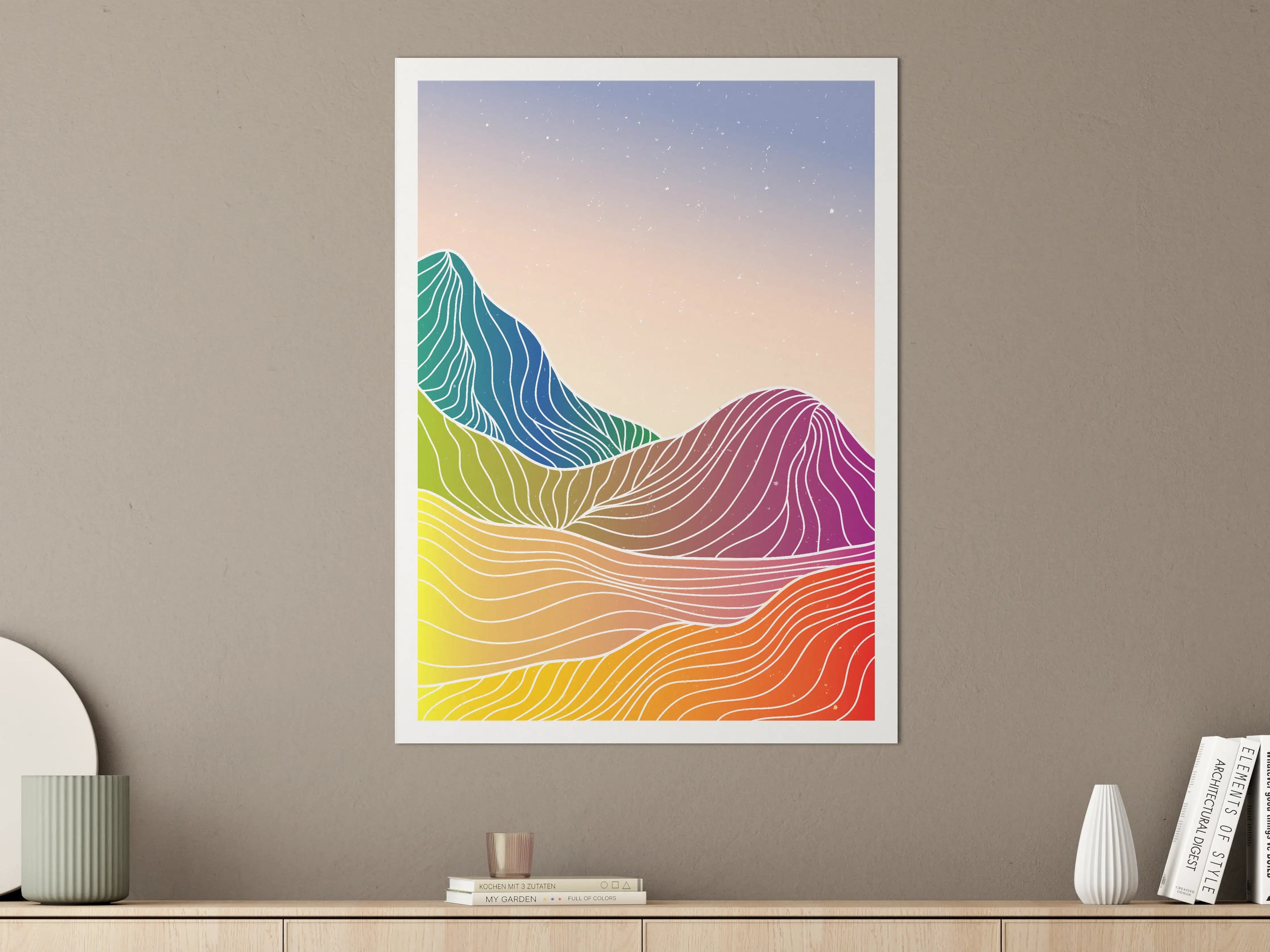 Große Wandbilder - Farbenfroher, abstrakter Berglandschafts-Print