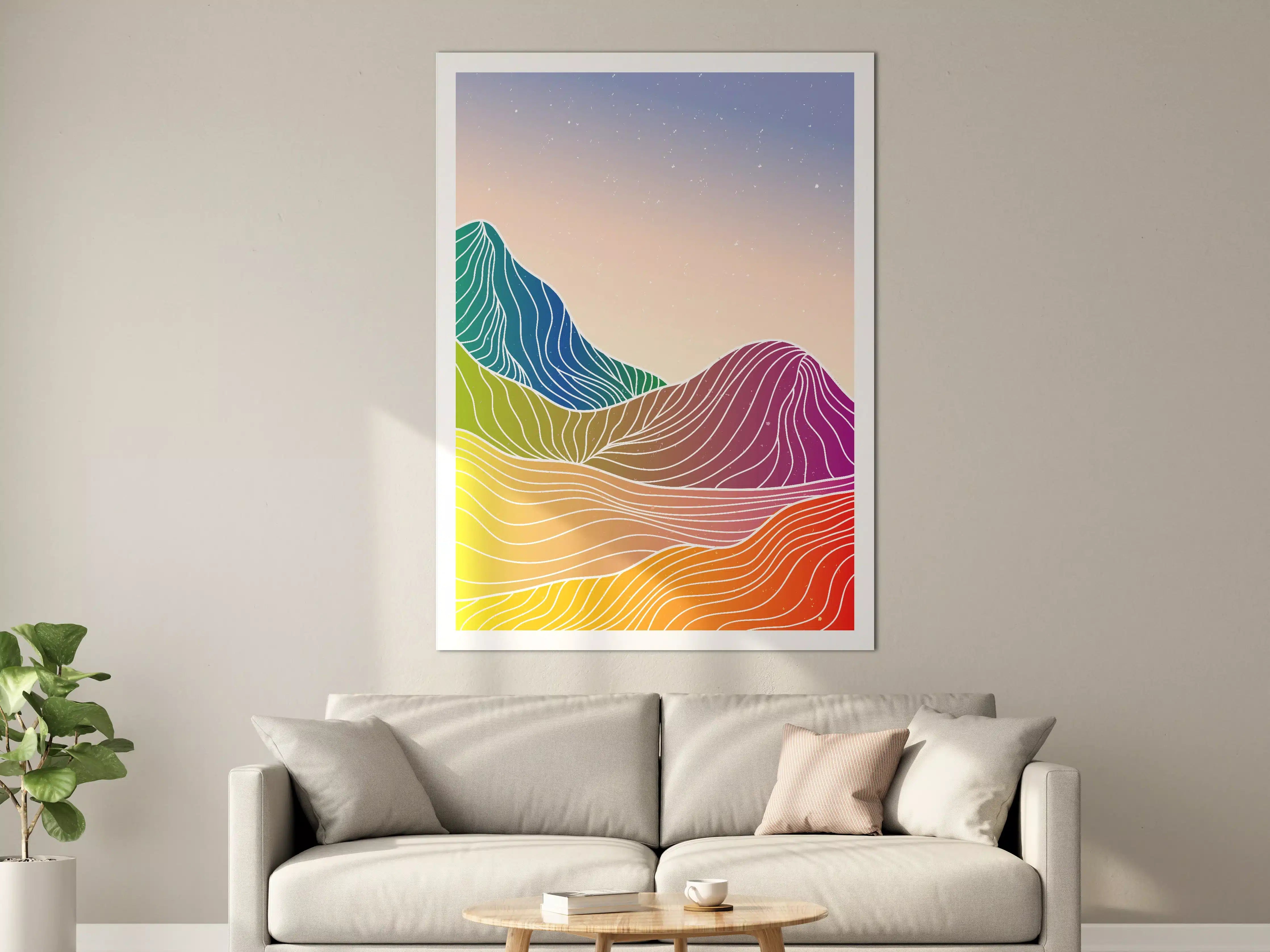 Große Wandbilder - Farbenfroher, abstrakter Berglandschafts-Print