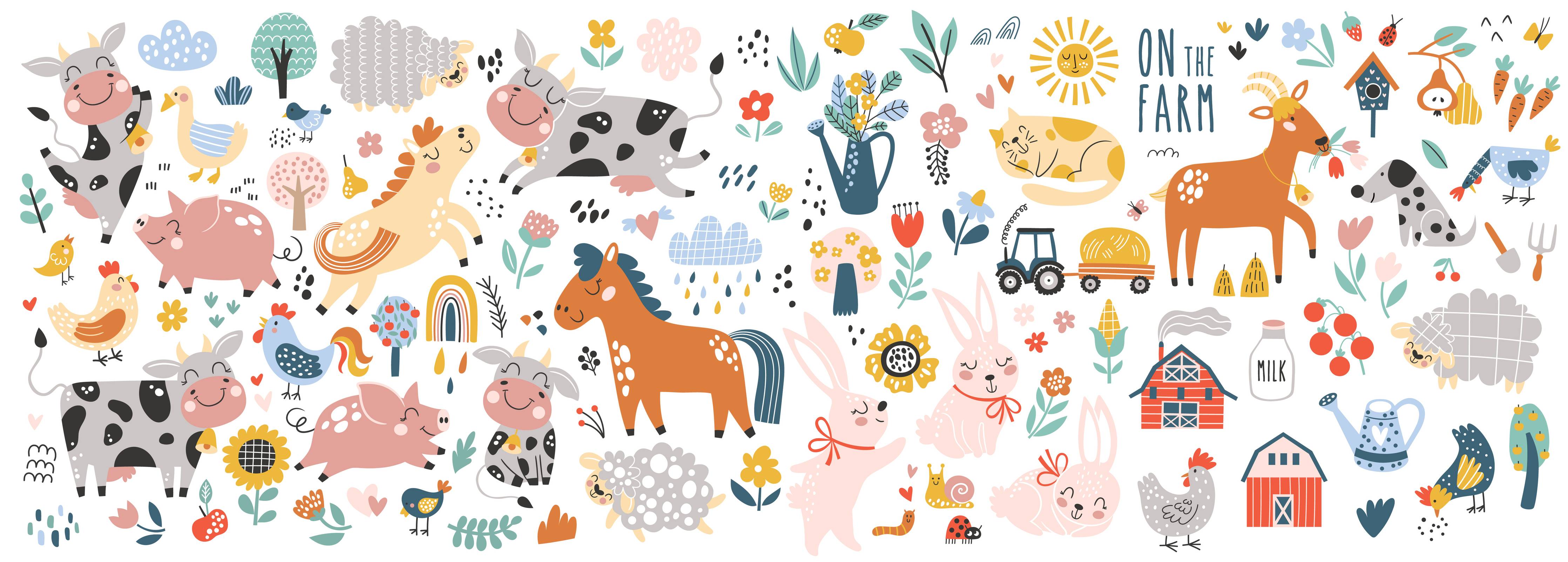 Große Wandbilder-Farbenfrohes Bauernhof- und Tiermotiv