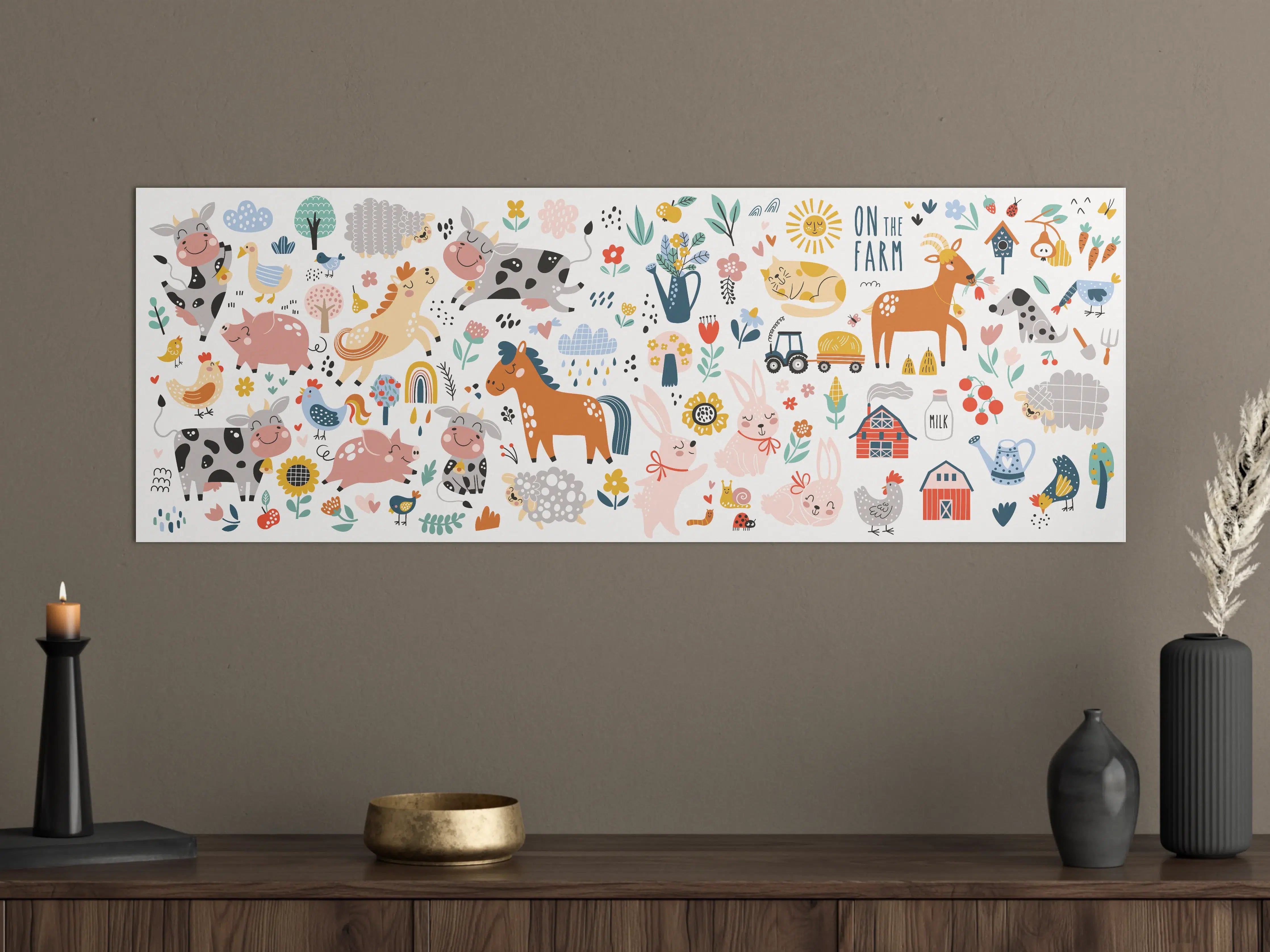 Große Wandbilder - Farbenfrohes Bauernhof- und Tiermotiv
