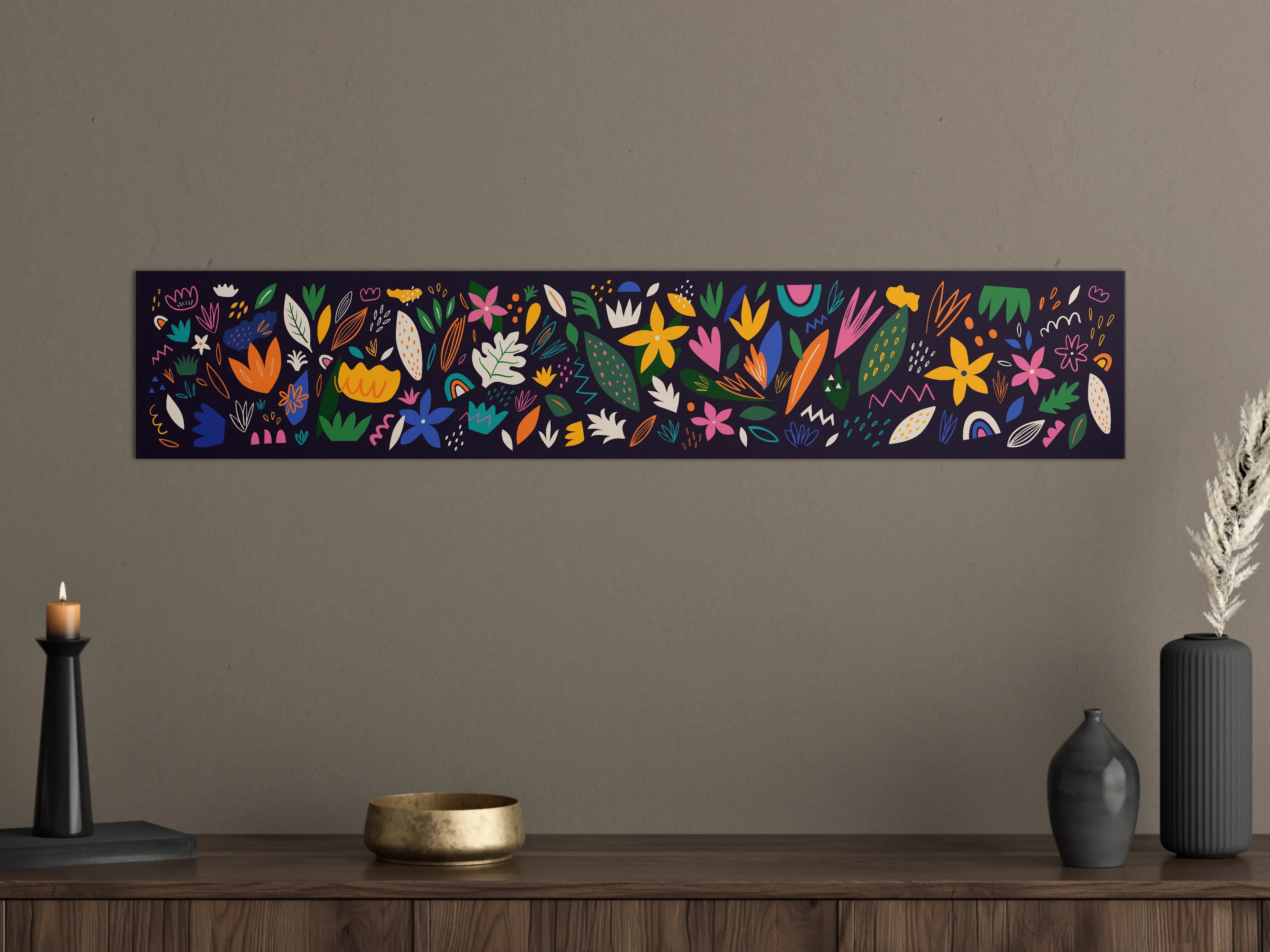 Große Wandbilder - Farbenfrohes Blumenmuster mit dunklem Hintergrund